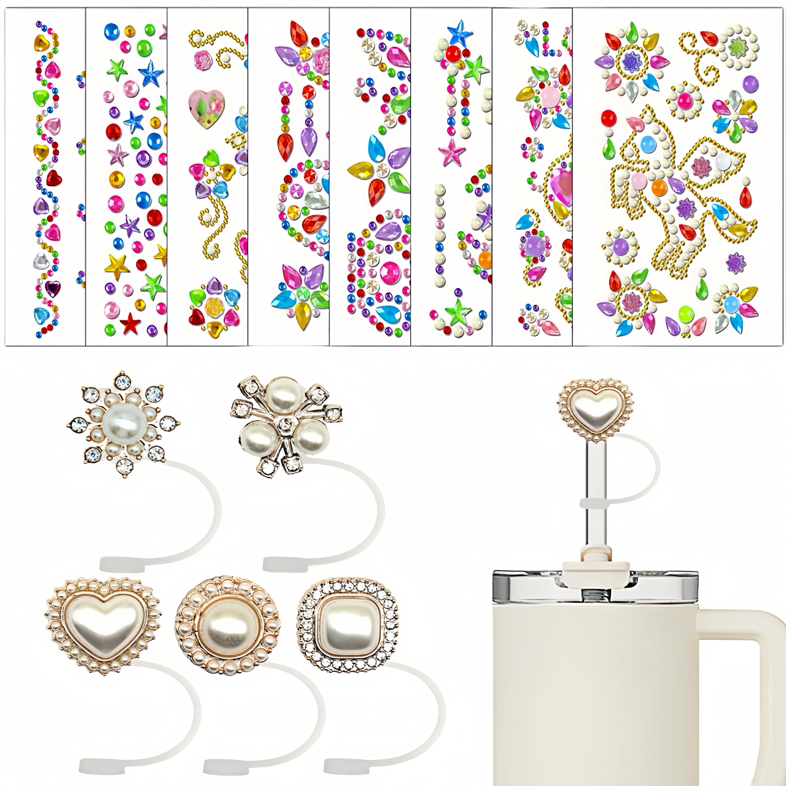 YKIAMGH 210pcs Water Bottle Stickers and 5pcs Peal Strraw Toppers for Stanley