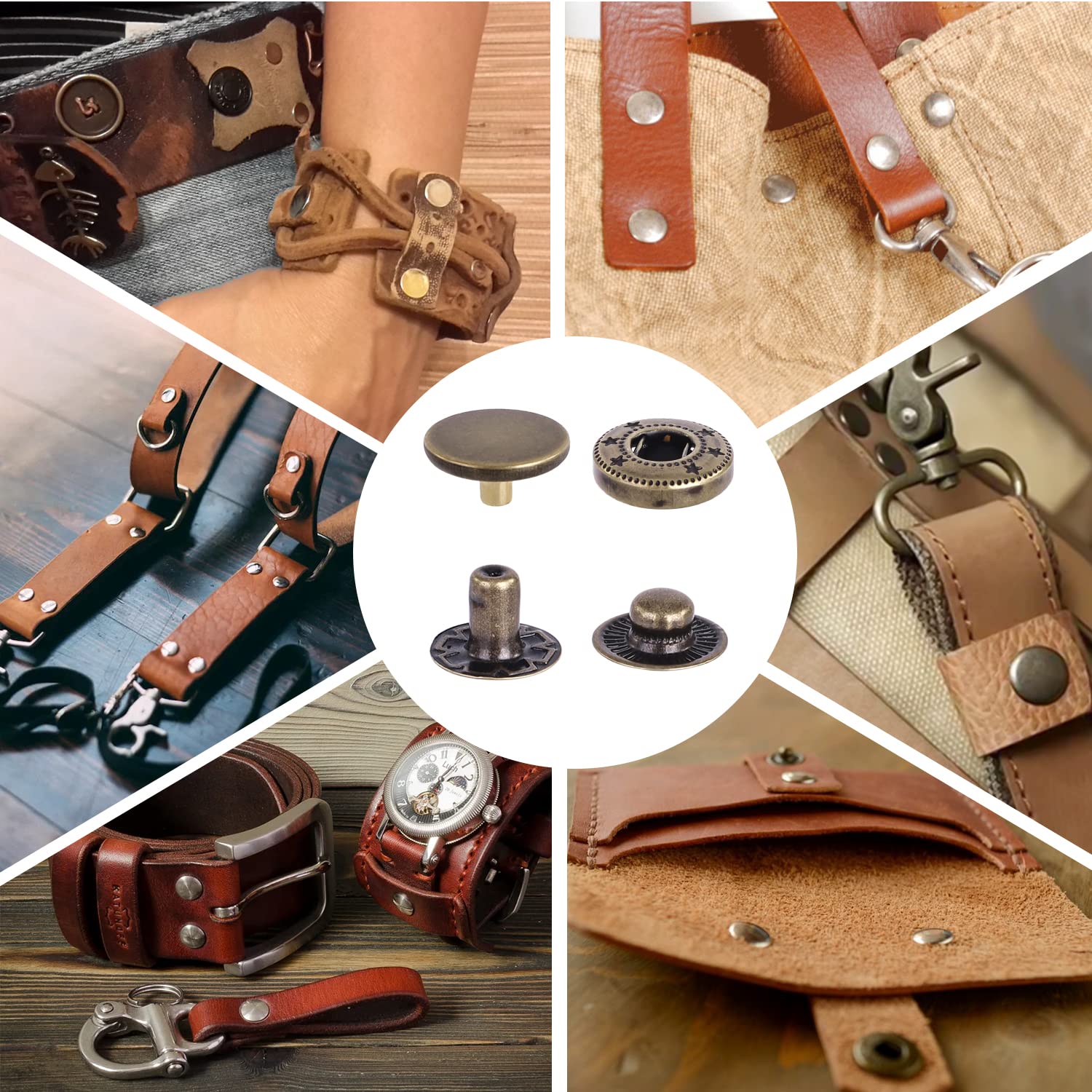 120 Set Leather Snap Fasteners Kit, 12.5 mm Metal Snaps with Snaps 6 Color Leather Snaps for Clothes, Jackets, Jeans Wears, Bracelets, Bags (6 Color)