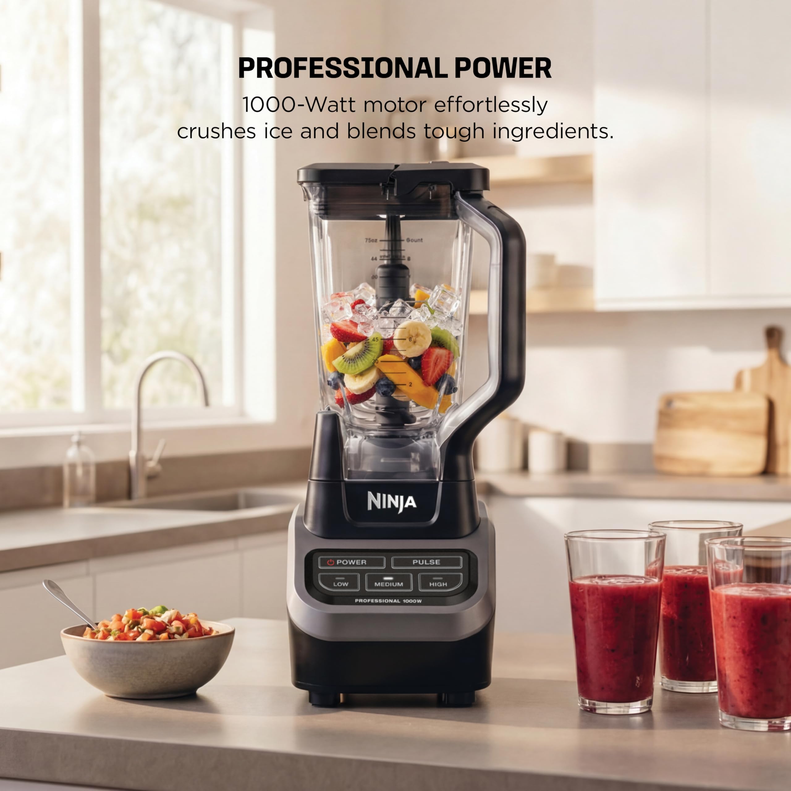 Ninja Professional Blender, Smoothie Blender, Drink Mixer, Grinder, Ice Crusher, Frozen Fruit Blending | Professional 1000 W Power, Total Crushing ™ Technology, XL 72-oz. Pitcher Black, Grey, BL610