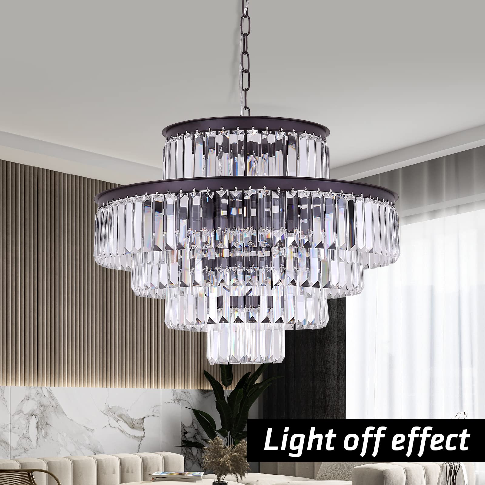 Modern Crystal Chandeliers Brown Round 24 inch Lights & Hanging Classic, Pendant Ceiling Chandelier Lighting Fixture 5-Tier for Dining Room Living Room Bed Room Entryway