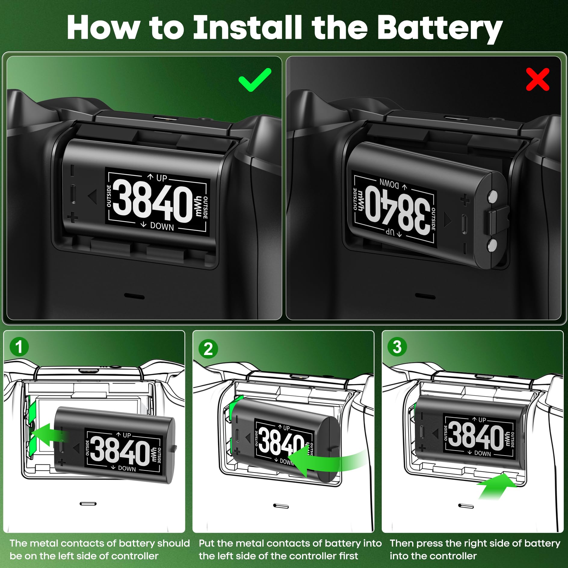 Rechargeable Battery for XboxOne/Xbox Series X|S, 4 x 3840mWh Batteries for Xbox, Xbox Series Controller Battery with Charger for XboxOne S|X /Elite