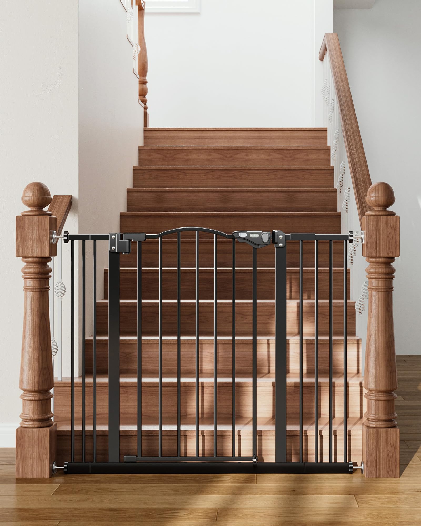 InnoTruth 29-39.6” Baby Gate for Stairs & Doorways, 30" Tall Dog Gate for Pets, Dual-Lock Safety and One Hand Opening Design, Pet Gate for Hallways, Outdoors, Wall-Friendly Install, Pure Black