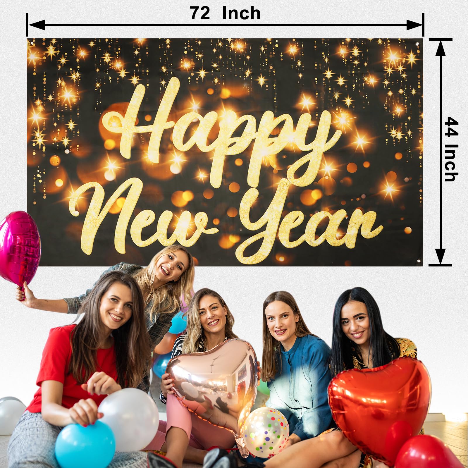 MiniRed New Year Banner, Happy New Year Backdrop Fabric Banner, XtraLarge 72 * 44 Inch New Year Party Decorations Supplies 2025