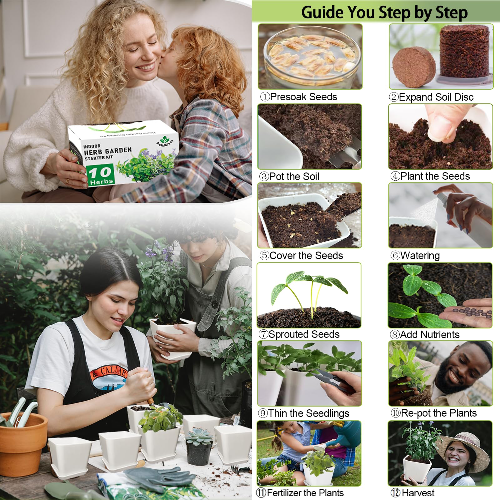 Herb Garden Kit Indoor Herb Starter Kit - 10 Variety Herbs with Complete Herb Growing Kit - Kitchen Window Herb Garden - Unique Gardening Gifts for Women & Men
