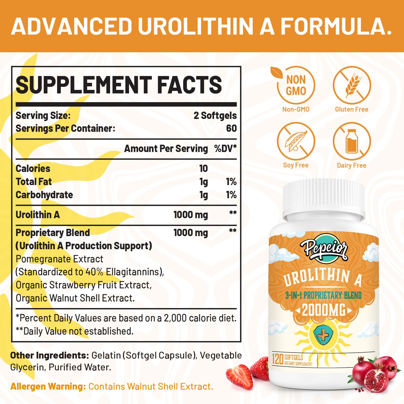 Pepeior Urolithin A Supplement 120 Softgels — 2000MG