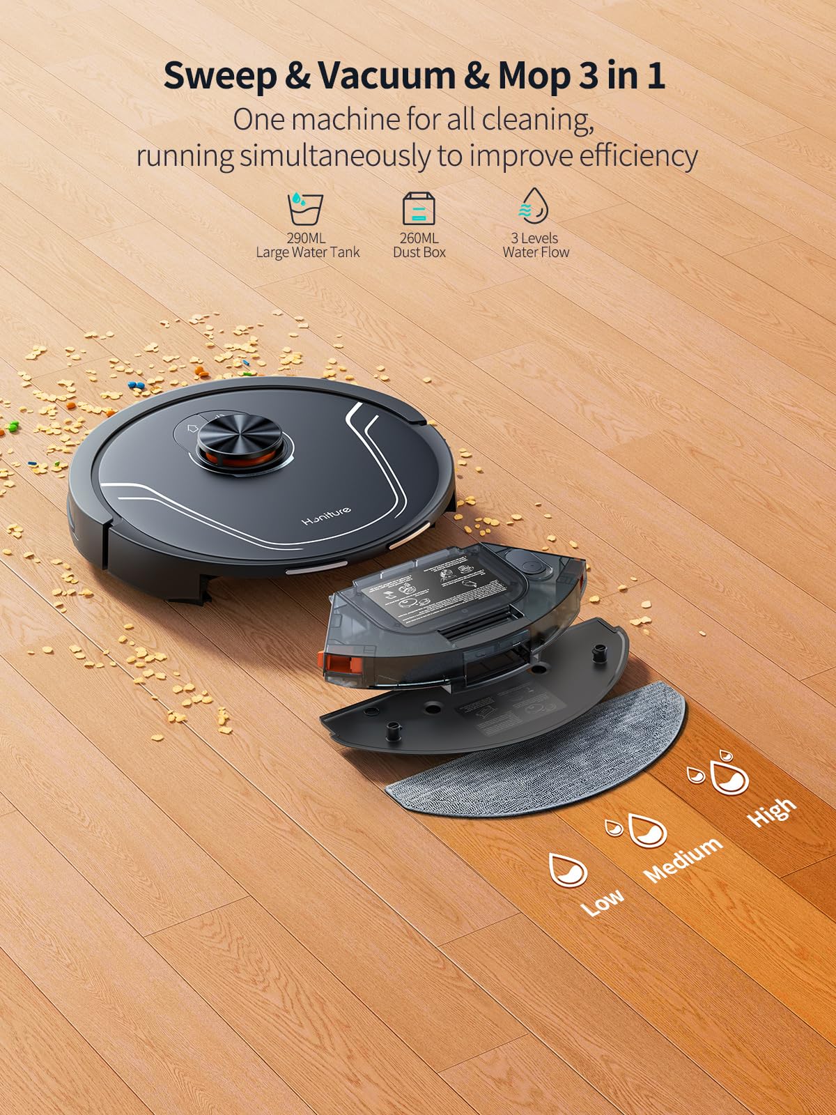 HONITURE Robot Vacuum and Mop Combo,V8 Pro Robot Vacuum Cleaner with 5000Pa Max Suction,Laser Navigator Robotic Vacuums with 180 Mins Run Time,Self-Charging,App Control,Ideal for Pet Hair
