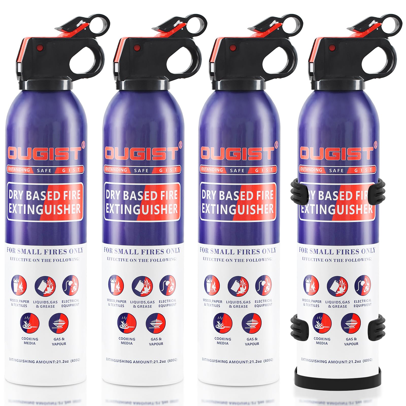 Dry Stop Fire Extinguisher Spray - 600g Quick-Acting Powder for Home, Vehicle, Garage, Kitchen, 1A:10B:C:K Portable & Mess-Free Solution for Electrical, Grease Fires & More -4 PACK