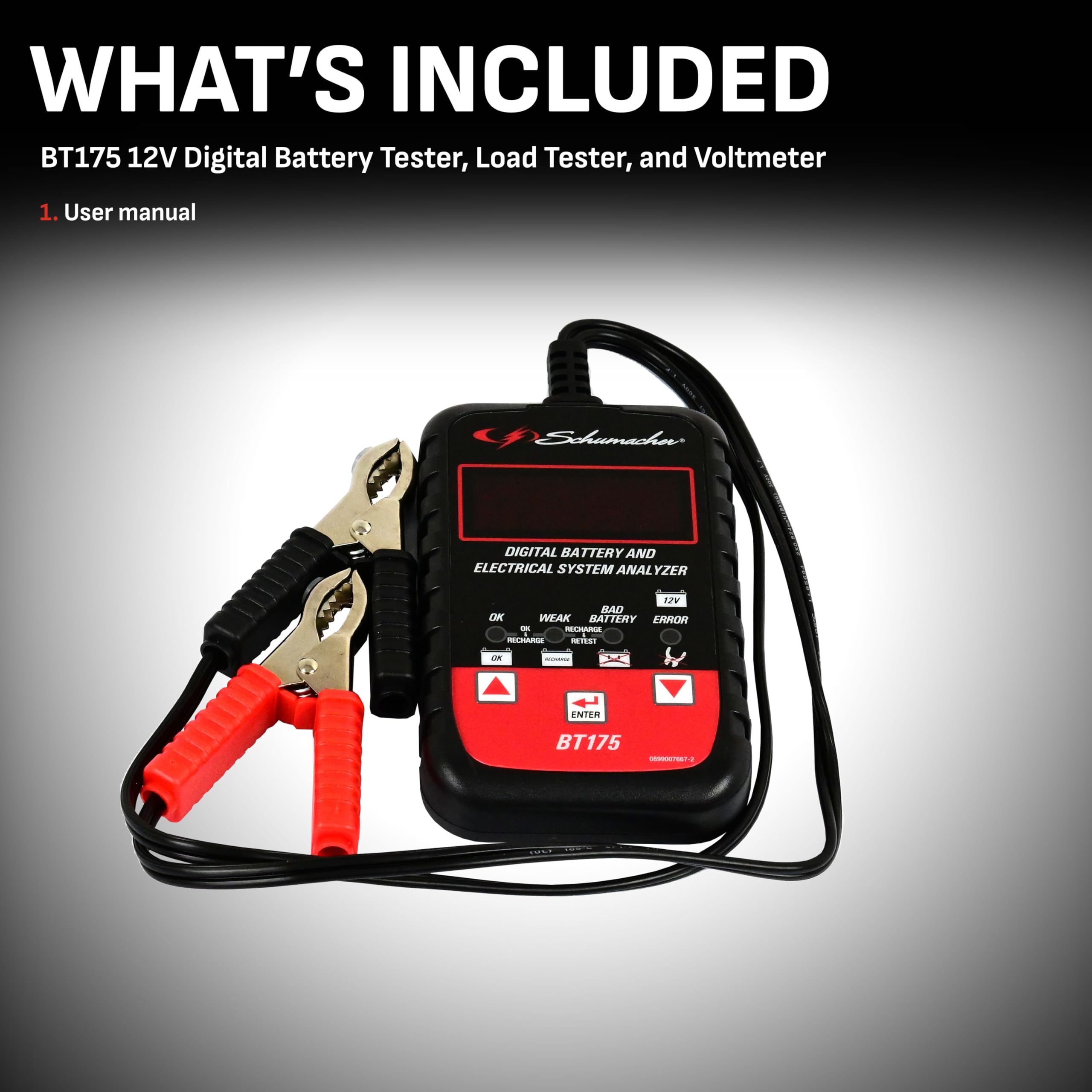 Schumacher Electric Digital Battery Tester, BT175, 3-in-1, 12 Volt, for Use with Motorcycle, ATV, Marine, Car, SUV, Truck, RV, and Classic Car Batteries