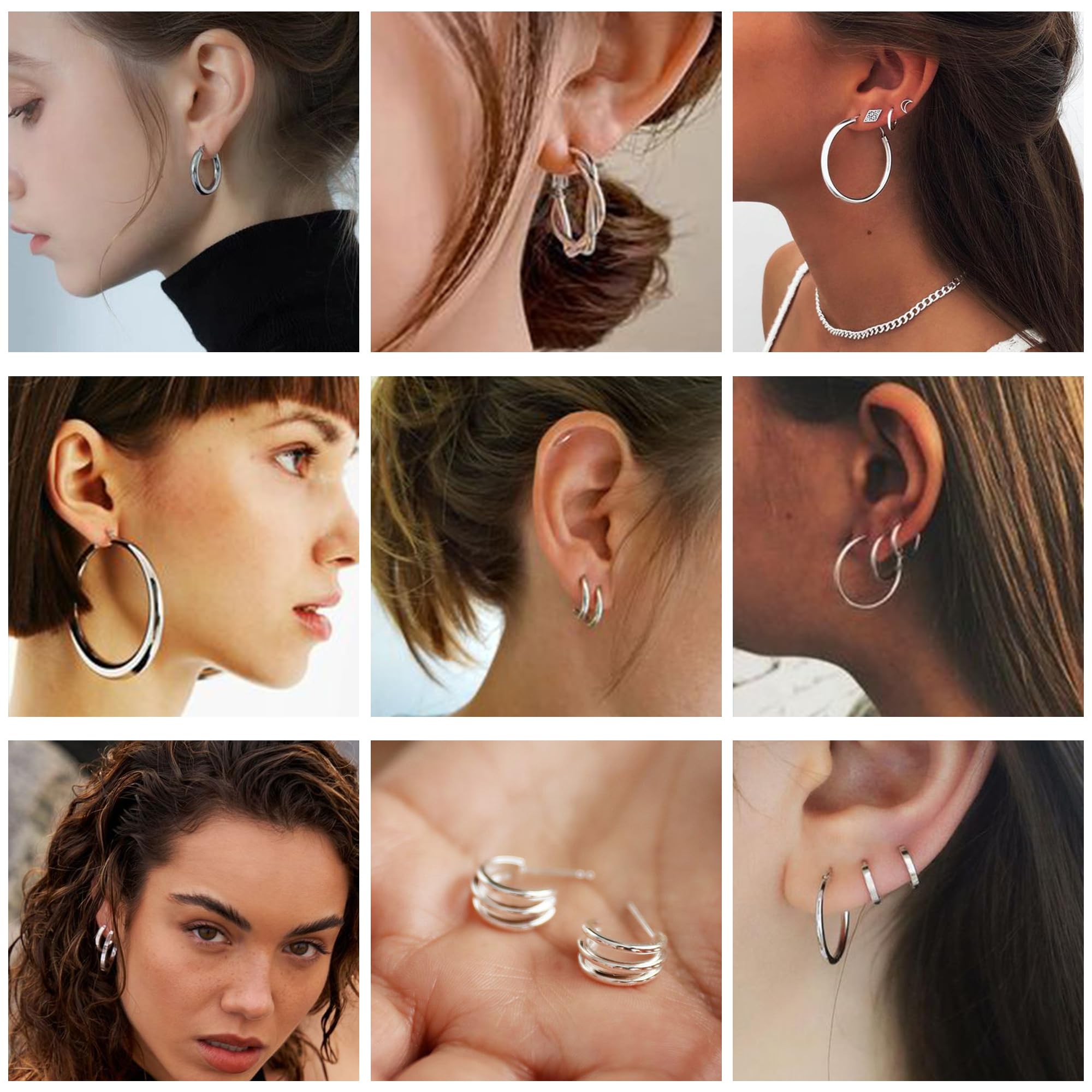 46 Pairs Silver Hoop Earrings Set for Women Girls,Fashion Hypoallergenic Chunky Pearl Stud Earrings Multipack,Small Big Hoops Earring Packs Trendy for Christmas Birthday Party Jewelry Gift