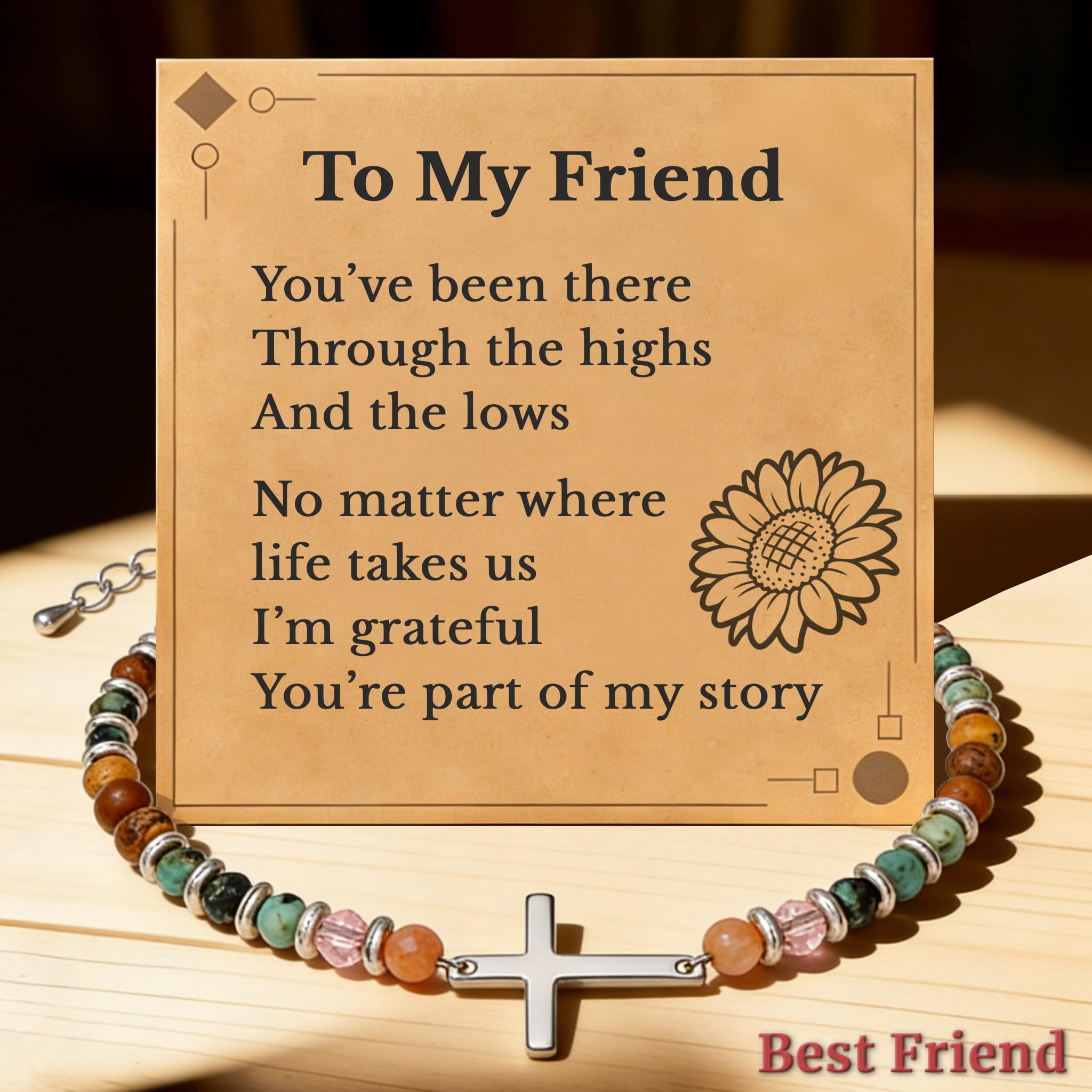 Friendship Cross Bracelet for Women, Meaningful Christian Jewelry Gift for Best Friend, BFF or Sister, Adjustable Inspirational Bracelet for Birthday, Christmas & Everyday Gifting (Best Friend)