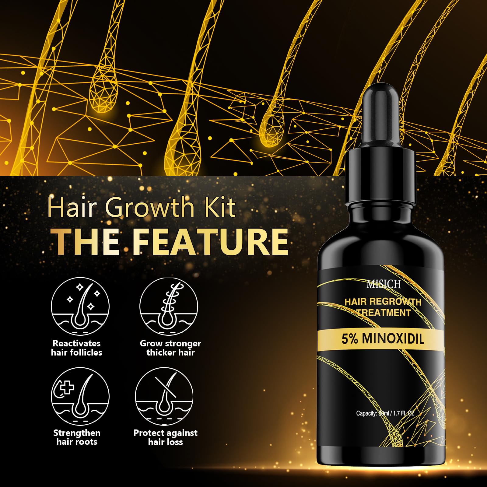 MGLIMZ 5% Minoxidil for Men Women Hair Growth, Hair Growth minoxidil for men beard Regrowth Treatments, Extra Strength Minoxidil Hair Oil for Thicker Longer Fuller Healthier Hair