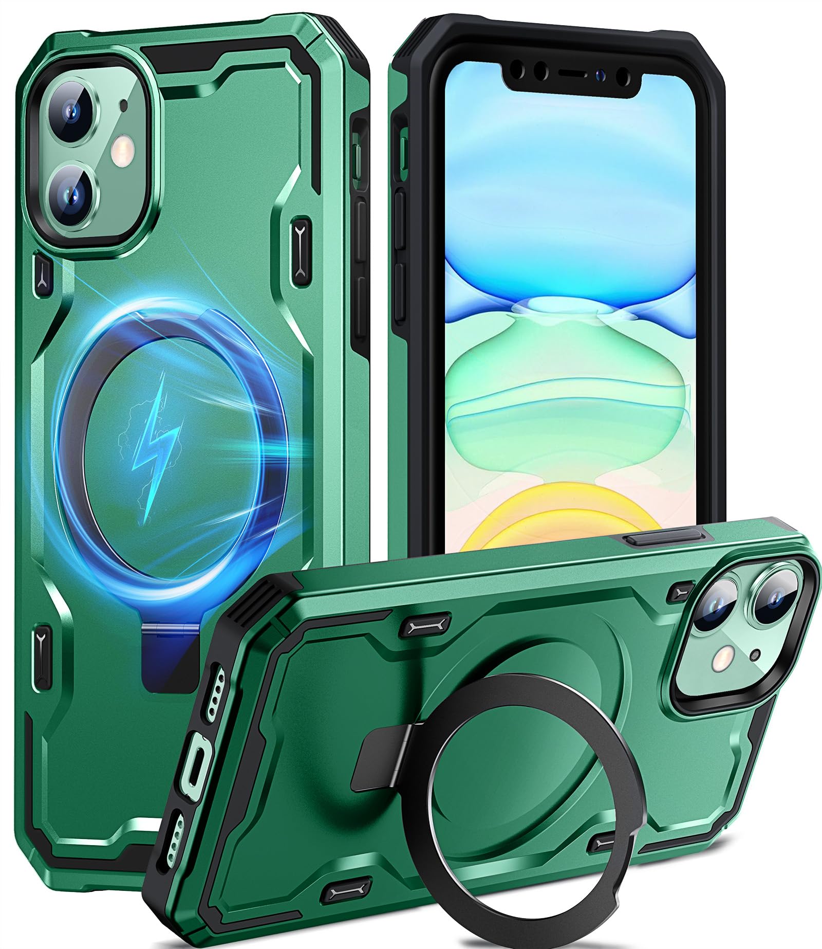 Chicfun Armour Defense Magnetic Stand for iPhone 11 Case, iPhone 11 Case for Magsafe Kickstand [360° Rugged Tough, NO.1 Military Shockproof Heavy Duty Protective] Phone Case iPhone 11 Cover Green