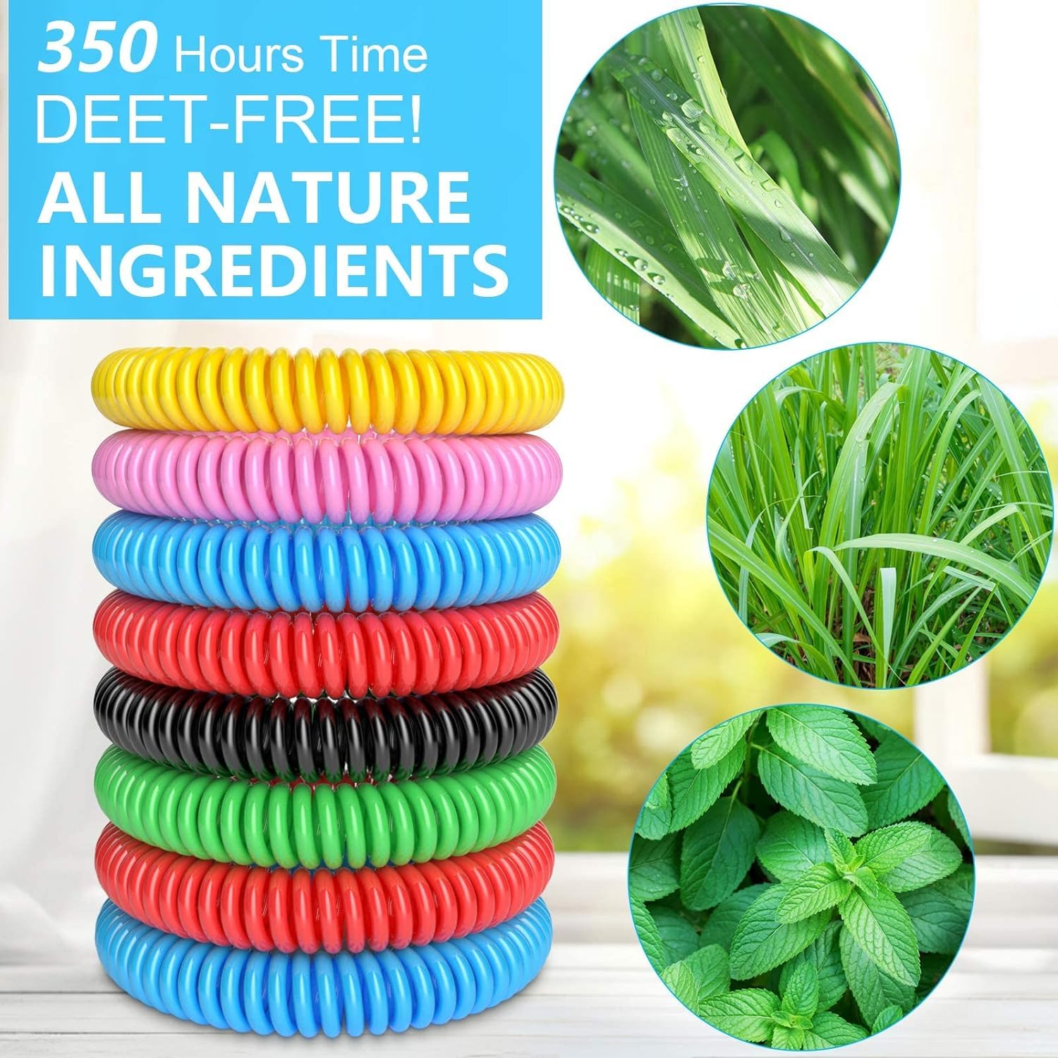 BuggyBands 15 Pack Mosquito Repellent Bracelets, DEET-Free Mosquito Bands for Adults and Kids, Individually Wrapped Repellent Wristbands for Outdoor Camping Fishing Traveling