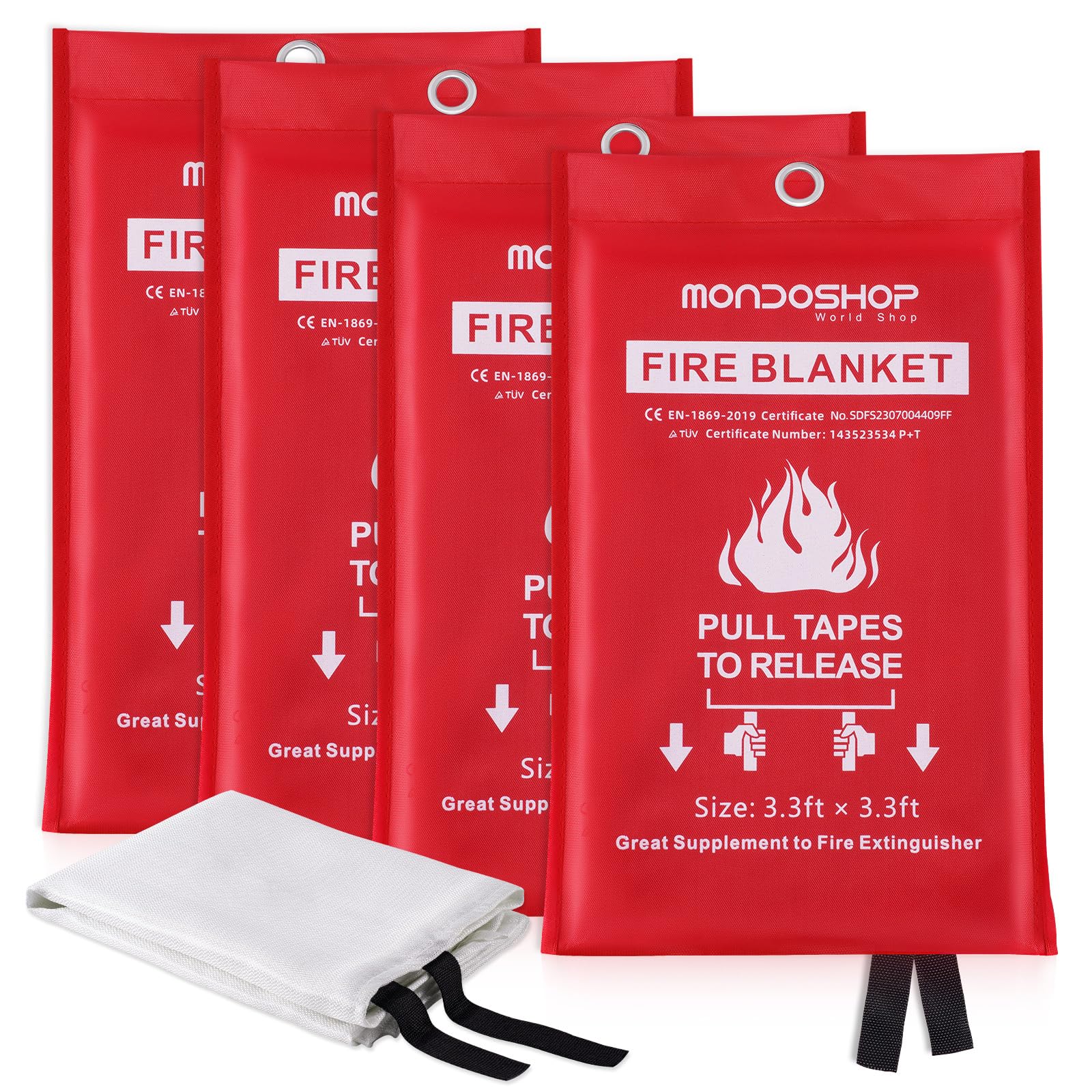 Mondoshop Fire Blanket for Home Kitchen Emergency - Fire Suppression Blanket Fireproof Blanket Fire Retardant Blankets for Car, Fireplace, Camping, Picnic, Grill