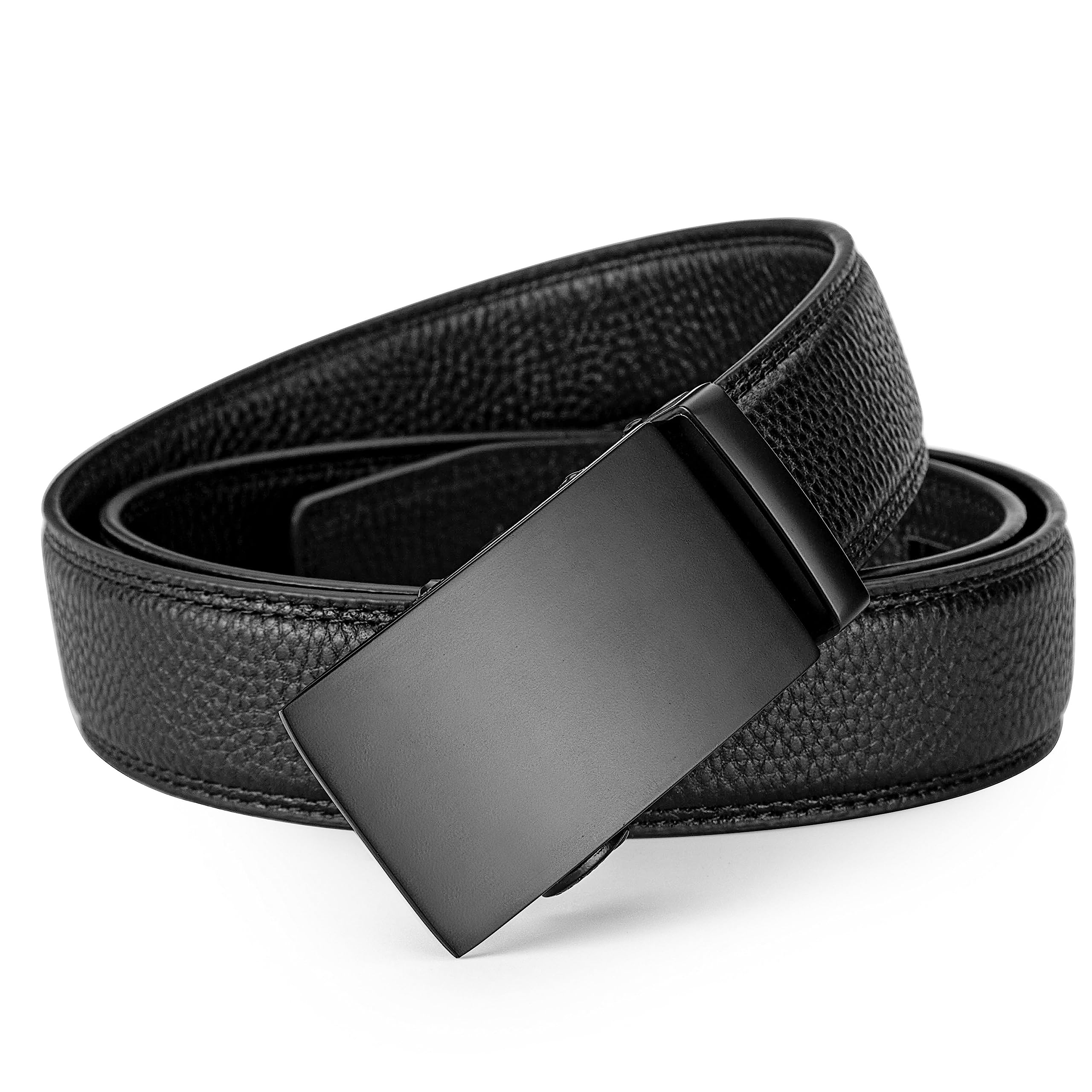 EVIRON Men's Leather Belt made of Top Layer Cowhide,Ratchet Belt with Sliding Buckle,Trim to Fit (Black style 1, 28"-34" Waist Adjustable)