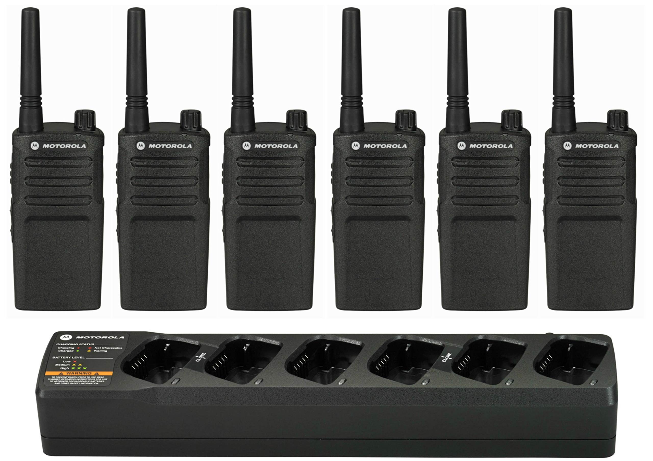 6 Motorola RMU2040 - UHF 2 Watt 4 Channel Radios & 1 Motorola PMLN6384 6 Radio Charger Black