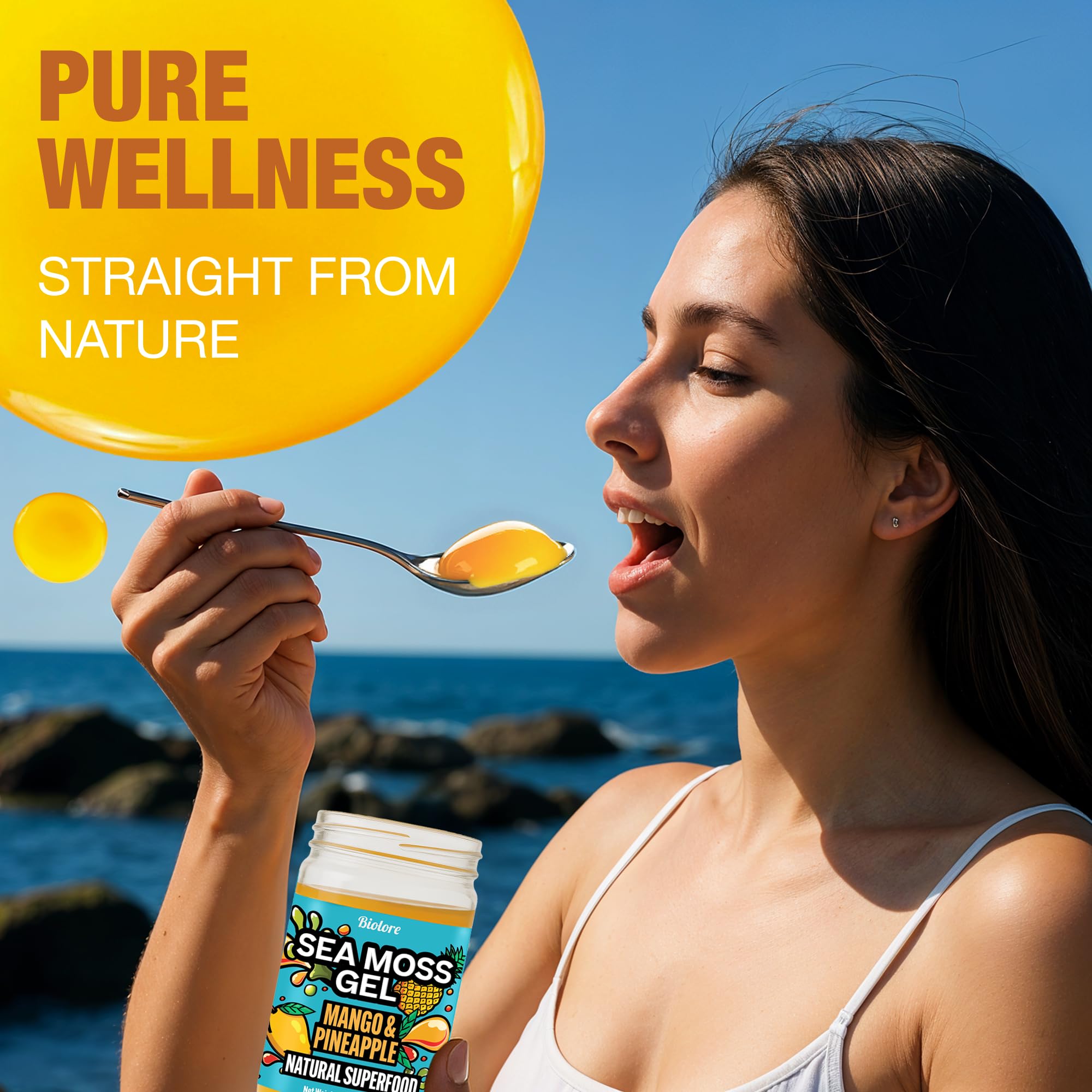 Biolore Sea Moss Gel – Mango Pineapple, Made in USA, No Added Sugar, Rich in Vitamins & Minerals, Vegan Superfood, Seamoss Jam & Spread Gift (8 oz)