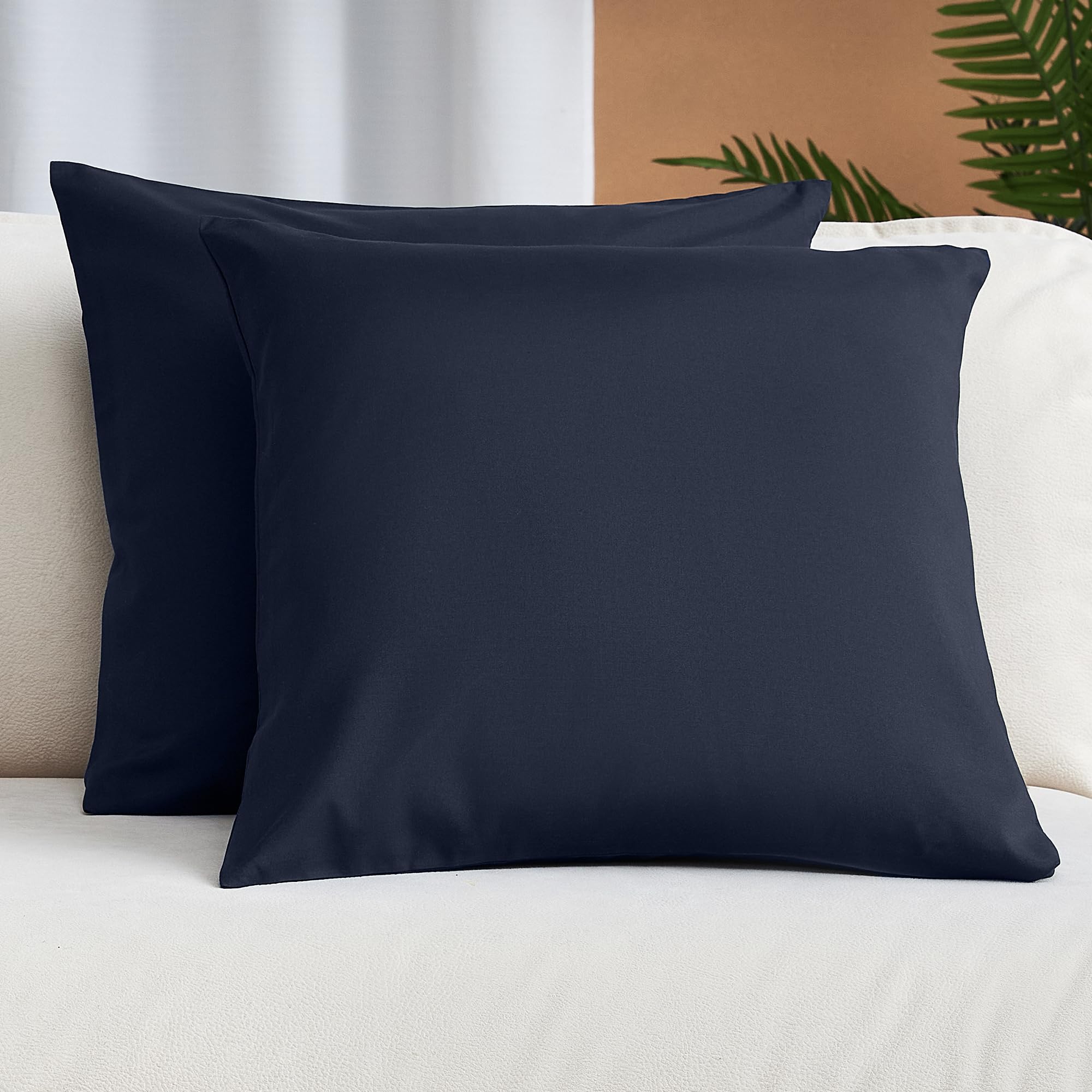 Mellanni Throw Pillow Covers - Pack of 2 Decorative Cover with Hidden Zipper - for Home Decor and Living Room Pillows - Double Brushed Microfiber - Easy Care and Quick Drying (18x18, Navy Blue)