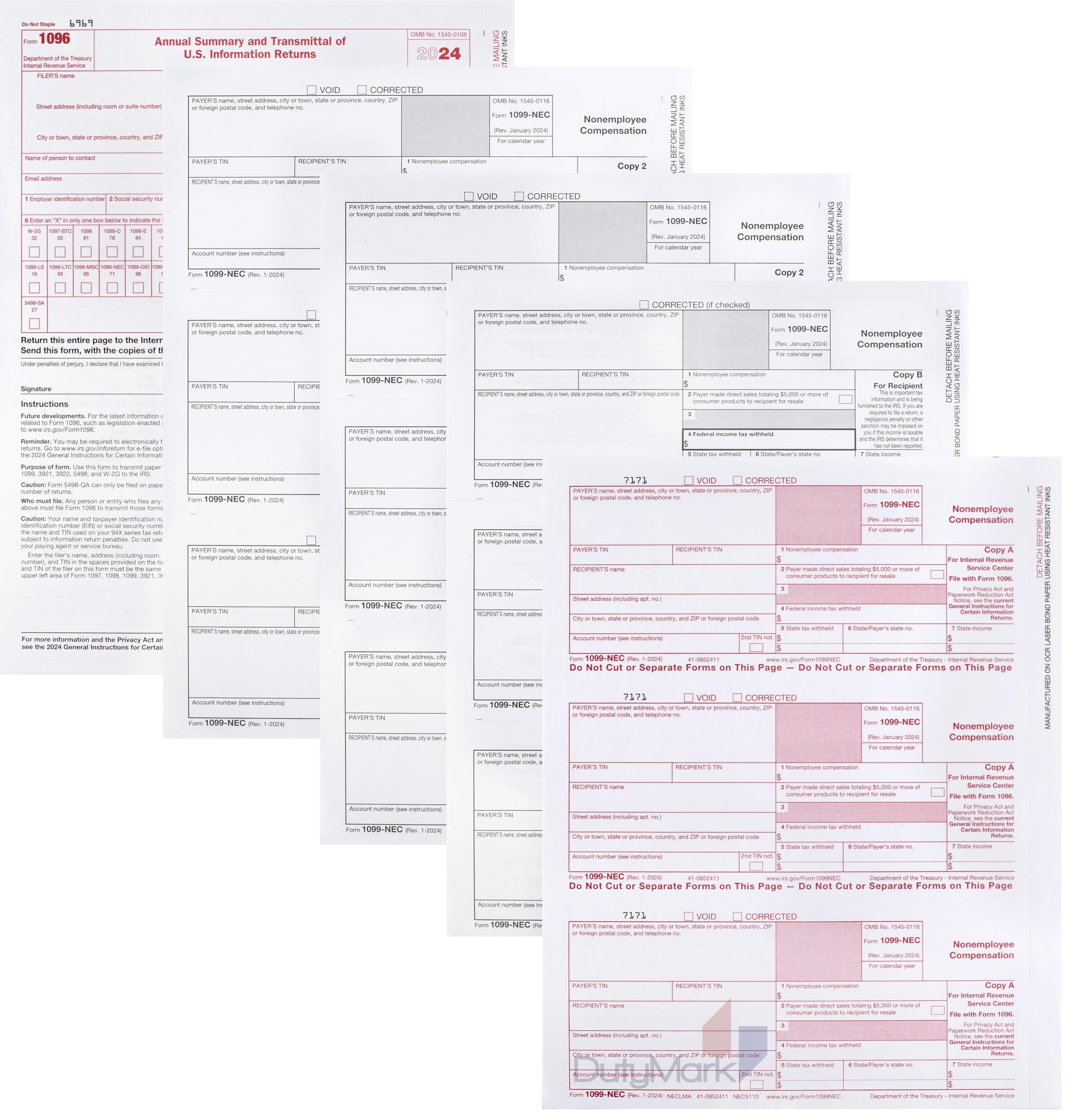 1099 1099 NEC Forms 2024, 4 Part 25 Vendor Kit of Laser Forms, Compatible with QuickBooks and Accounting, 25 Pack, Software and Envelopes NOT Included, Made in The USA