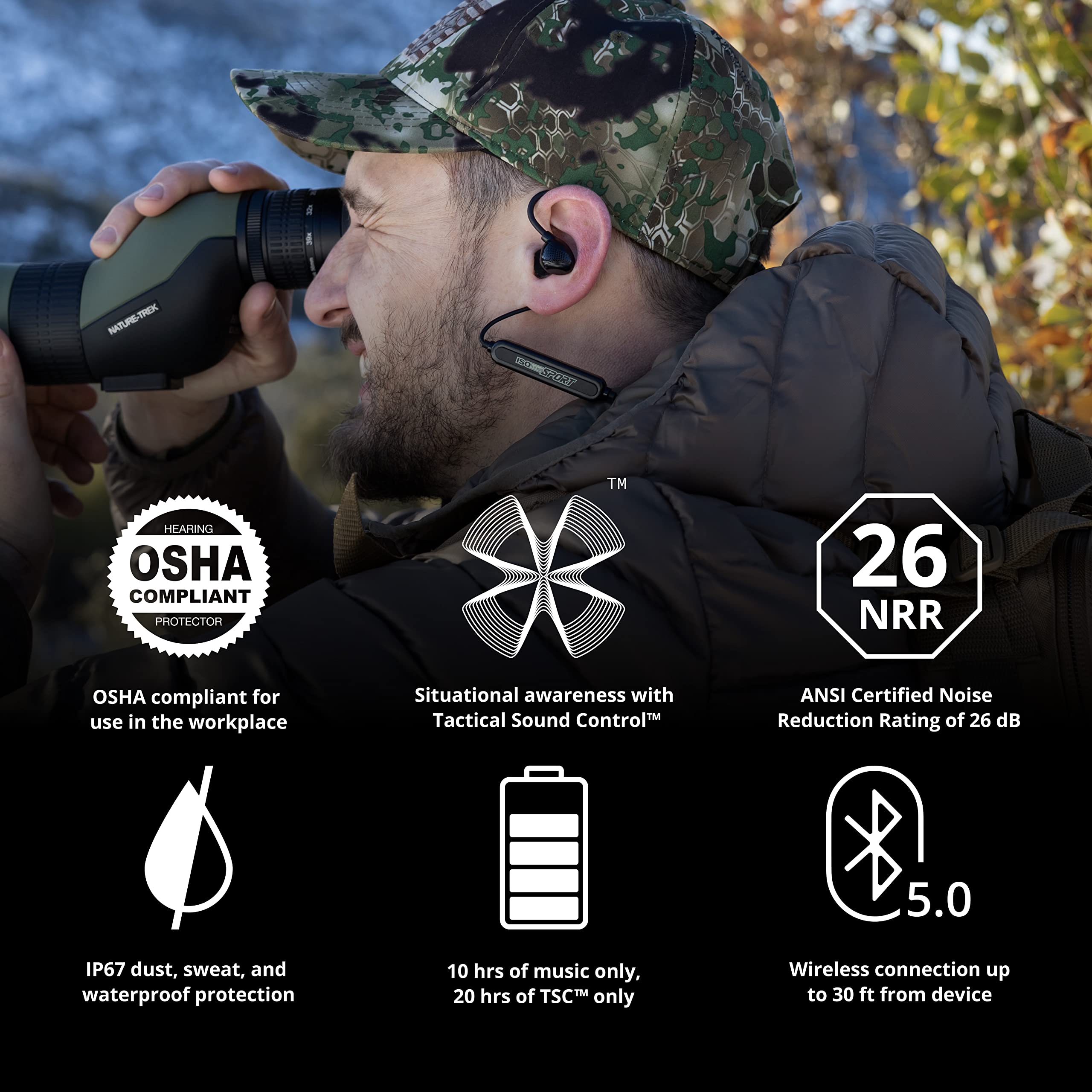 ISOtunes Sport Advance BT Shooting Earbuds: Tactical Bluetooth Hearing Protection (Matte Black)