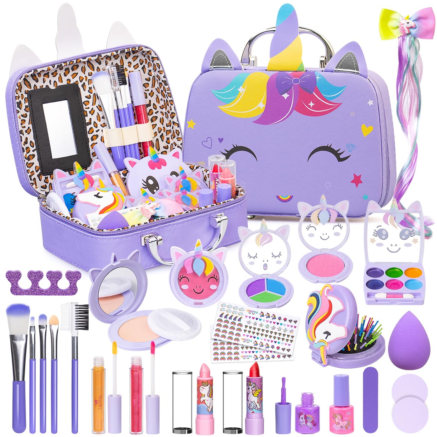 Kids Makeup Kit for Girl - Kids Washable Makeup Girls Toys with Unicorn Cosmetic Case, Real Girl Makeup Sets for Toddler Kid Children Christmas Birthday Gifts Toys for 3 4 5 6 7 8-12 Year Old Girls