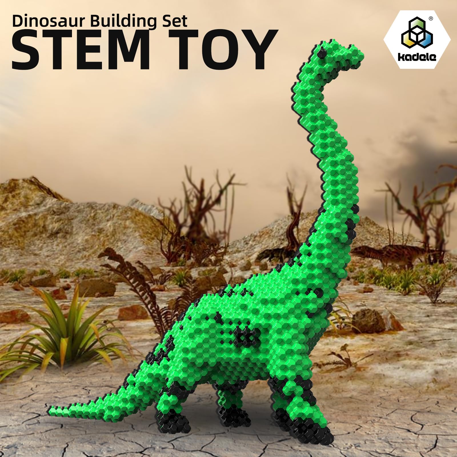 KADELE Fun Dinosaur Building Set 523PCS, Green Brachiosaurus Creative Educational Toys Boys Girls 8+, Animal Figures Building Kit Model Jurassic Dino Blocks Toy Dispaly Present for Kids Adults