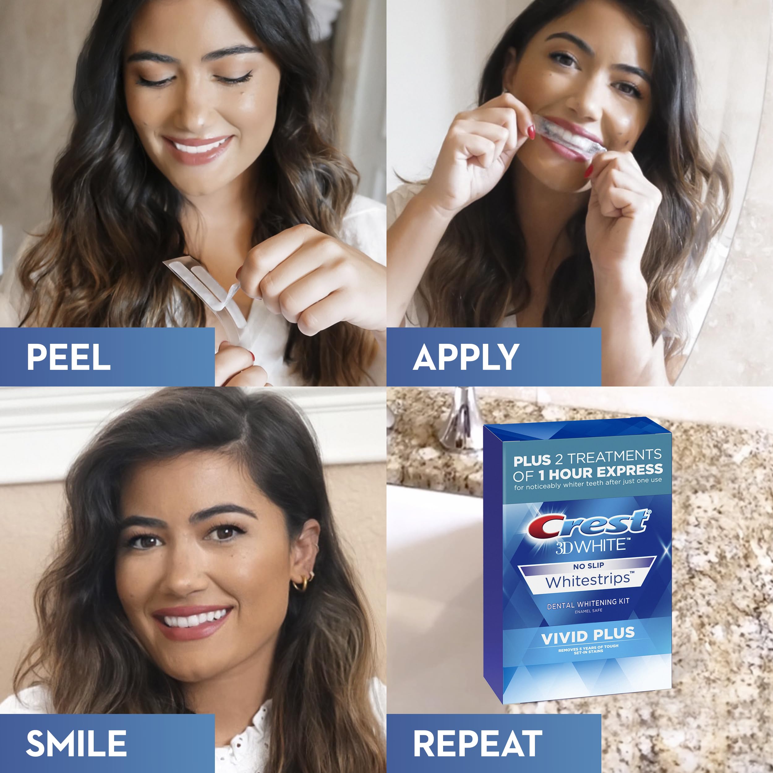 Crest 3DWhitestrips Vivid Plus Whitestrips 3D White, 10 Treatments + 1 Hour Express 2 Treatments Teeth Whitening Kit, 8 Levels Whiter, Crest Teeth Whitening Strips