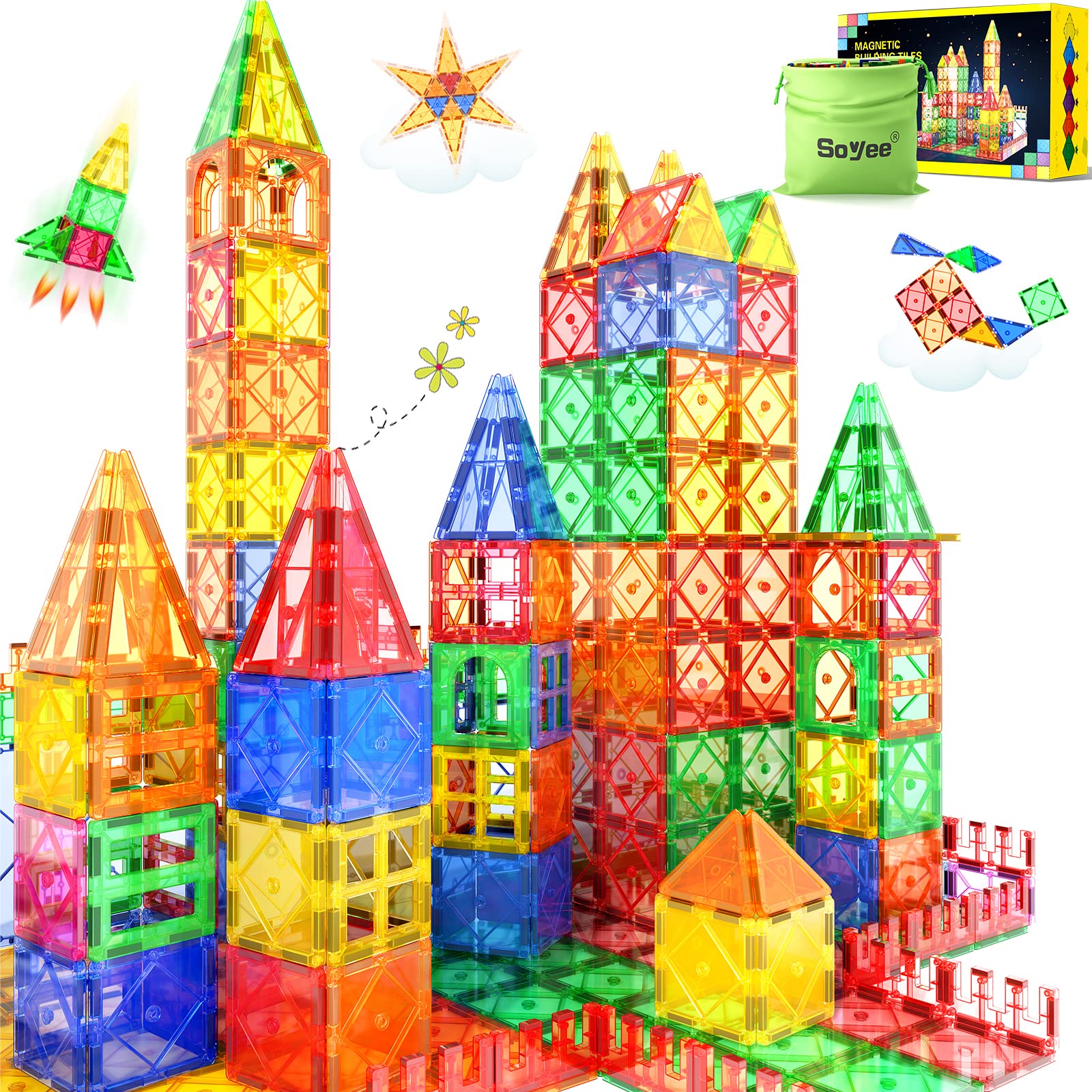 Magnetic Tiles Toys for 3 Year Old Boys and Girls Magnetic Building Blocks STEM Learning Toys Sensory Montessori Toys for Toddlers Kids