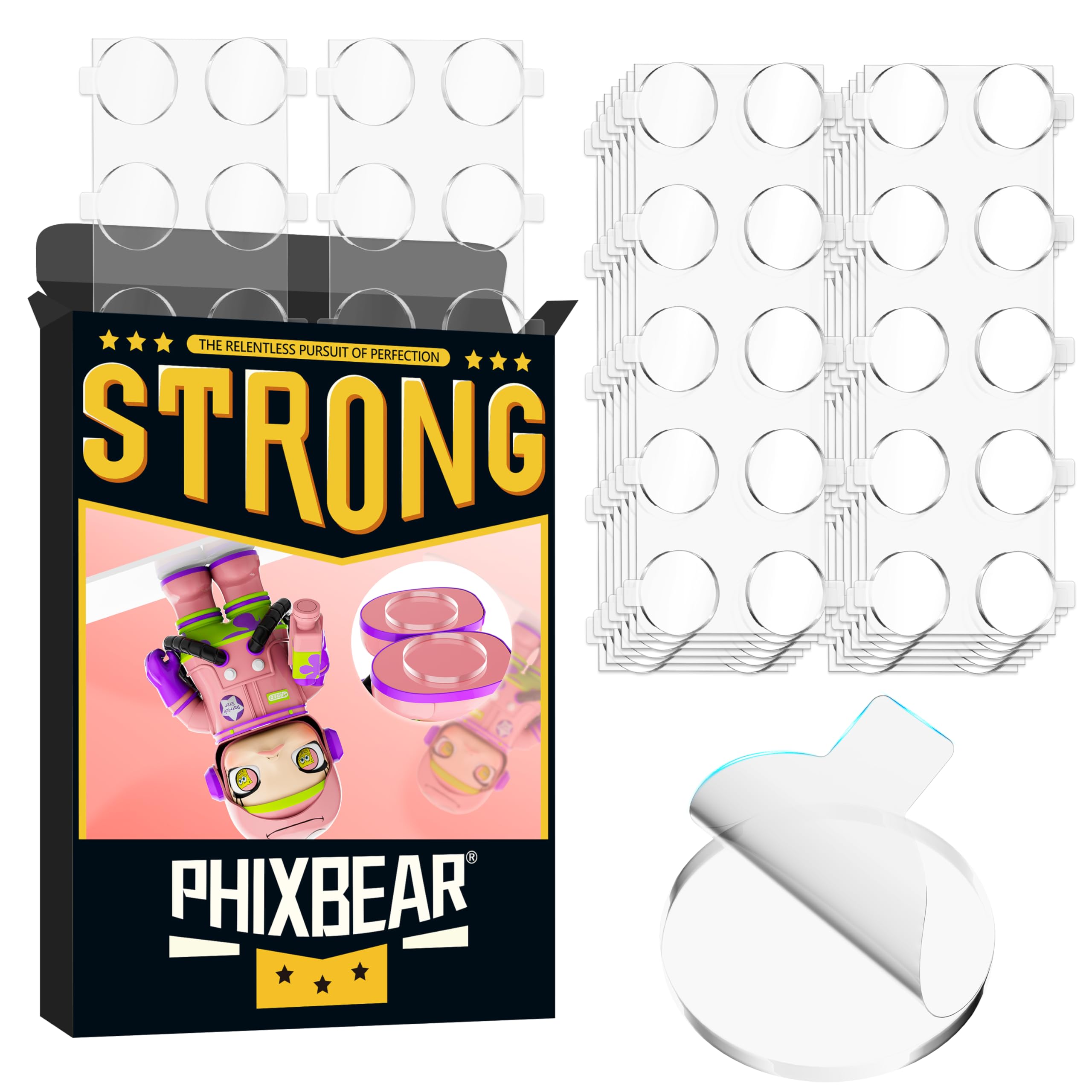 PHIXBEAR 0.8in Clear Poster Putty with Pull Tabs, Removable No Damage Double Sided Adhesive Dots, Waterproof Heat Resistant Mounting Putty Sticky Tack (140)