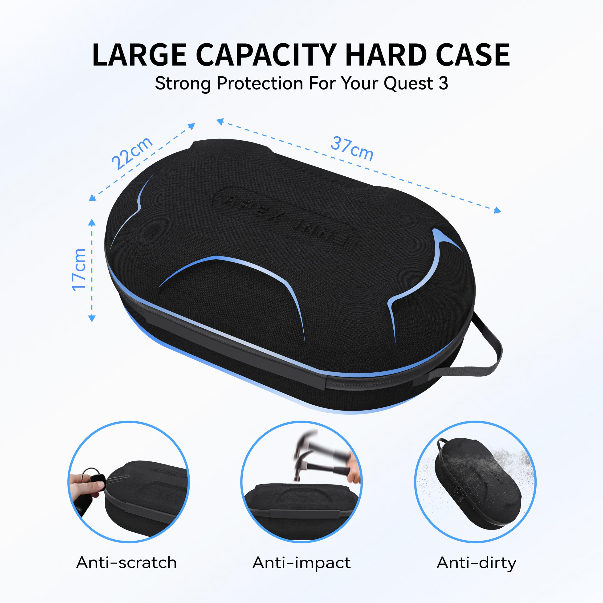 APEXINNO Large Carrying Case for Meta Quest 3/Oculus Quest 3/ Vision pro Accessories, VR Storage Bag Compatible with Quest 3 Headset,Elite Strap, Controller Grips, Meta Quest 3 Case for Travel Case