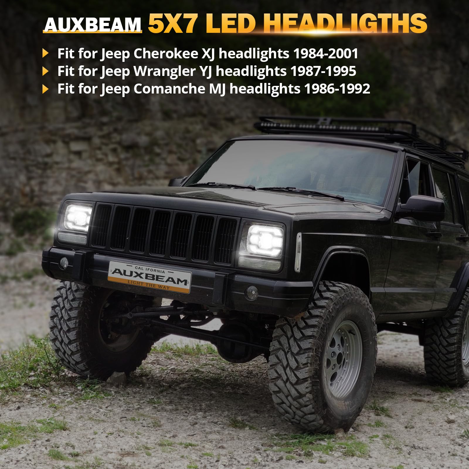 Auxbeam 12000LM Bright 5x7 In Headlights, 7x6 Led Headlights with DRL Turn Signal High Low Beam, Compatible with Jeep Cherokee XJ Wrangler YJ Ford Chevrolet, H6054 H5054 Headlights DOT Approved, Black