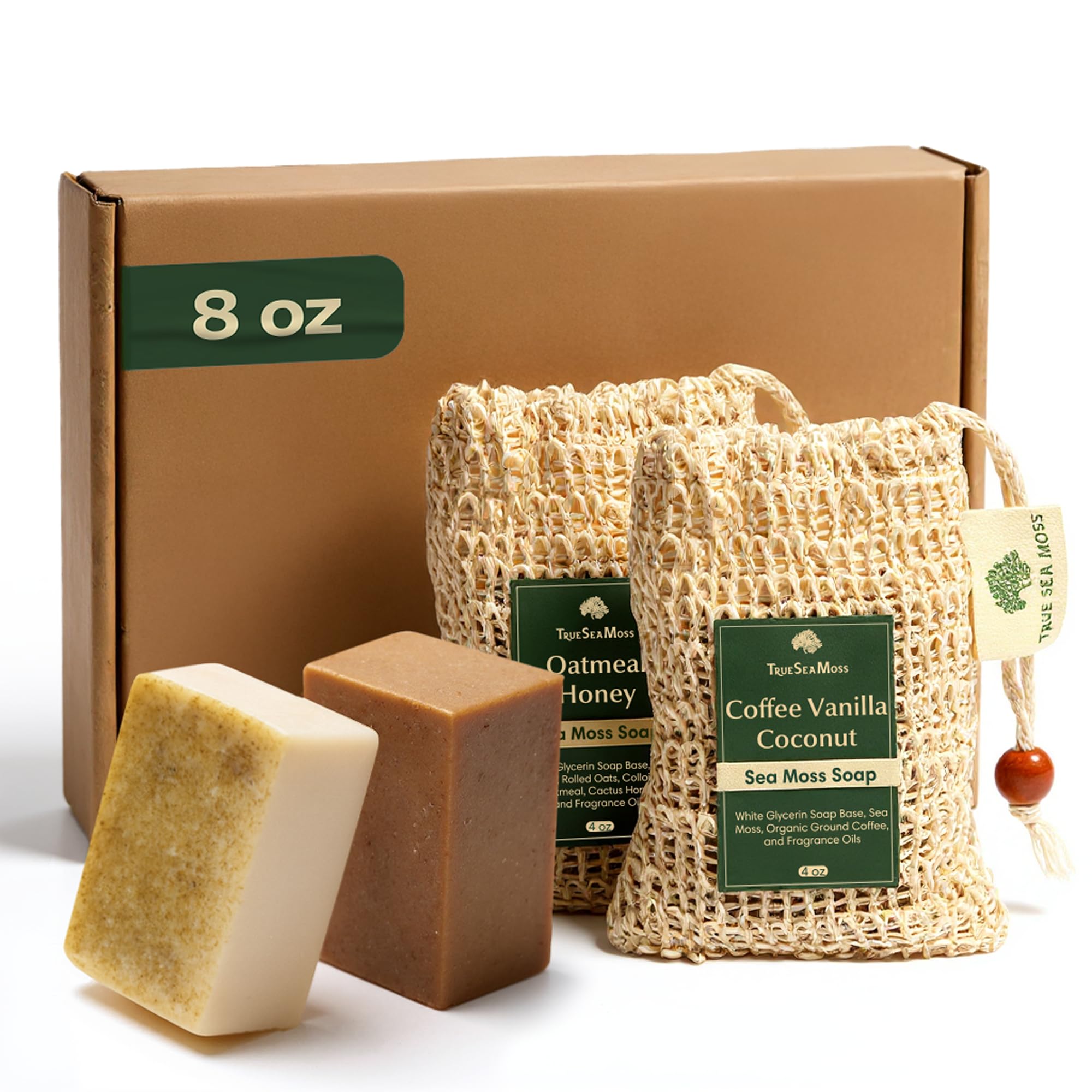 TrueSeaMoss Detoxifying Sea Moss Soap - All-Natural Soap with Coffee Vanilla Coconut & Oatmeal Honey - Gentle on Sensitive Skin for Face and Body Use,Gift for Men & Women