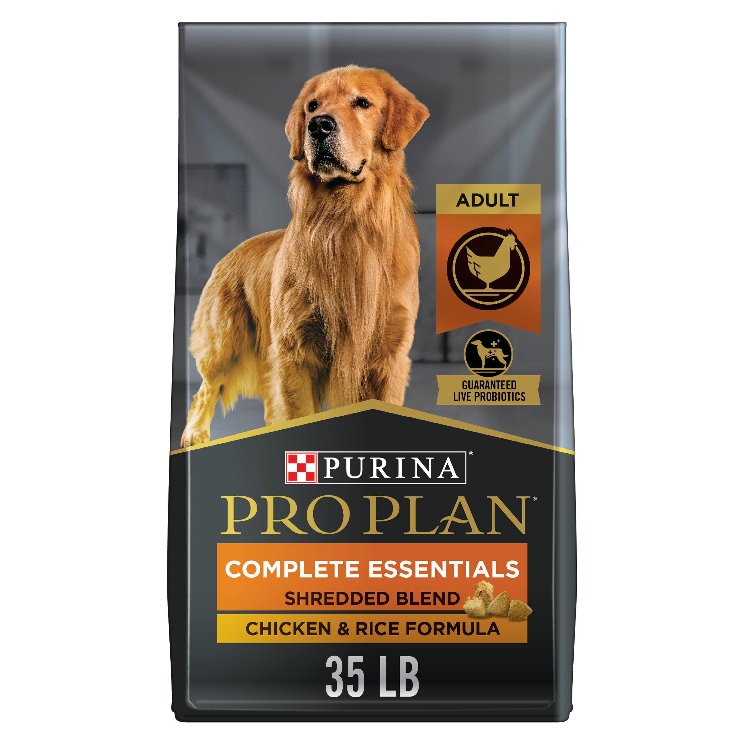 Purina Pro Plan Complete Essentials Shredded Blend Chicken and Rice Dog Food Dry Formula with Probiotics for Dogs - 35 lb. Bag