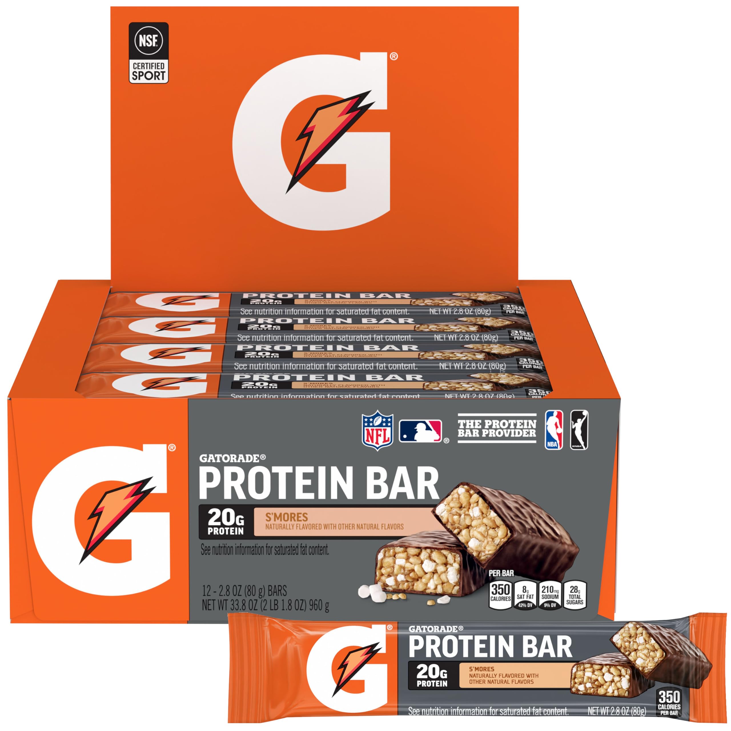 Gatorade Whey Protein Recover Bars, S'mores, 12 Count(Pack of 1)