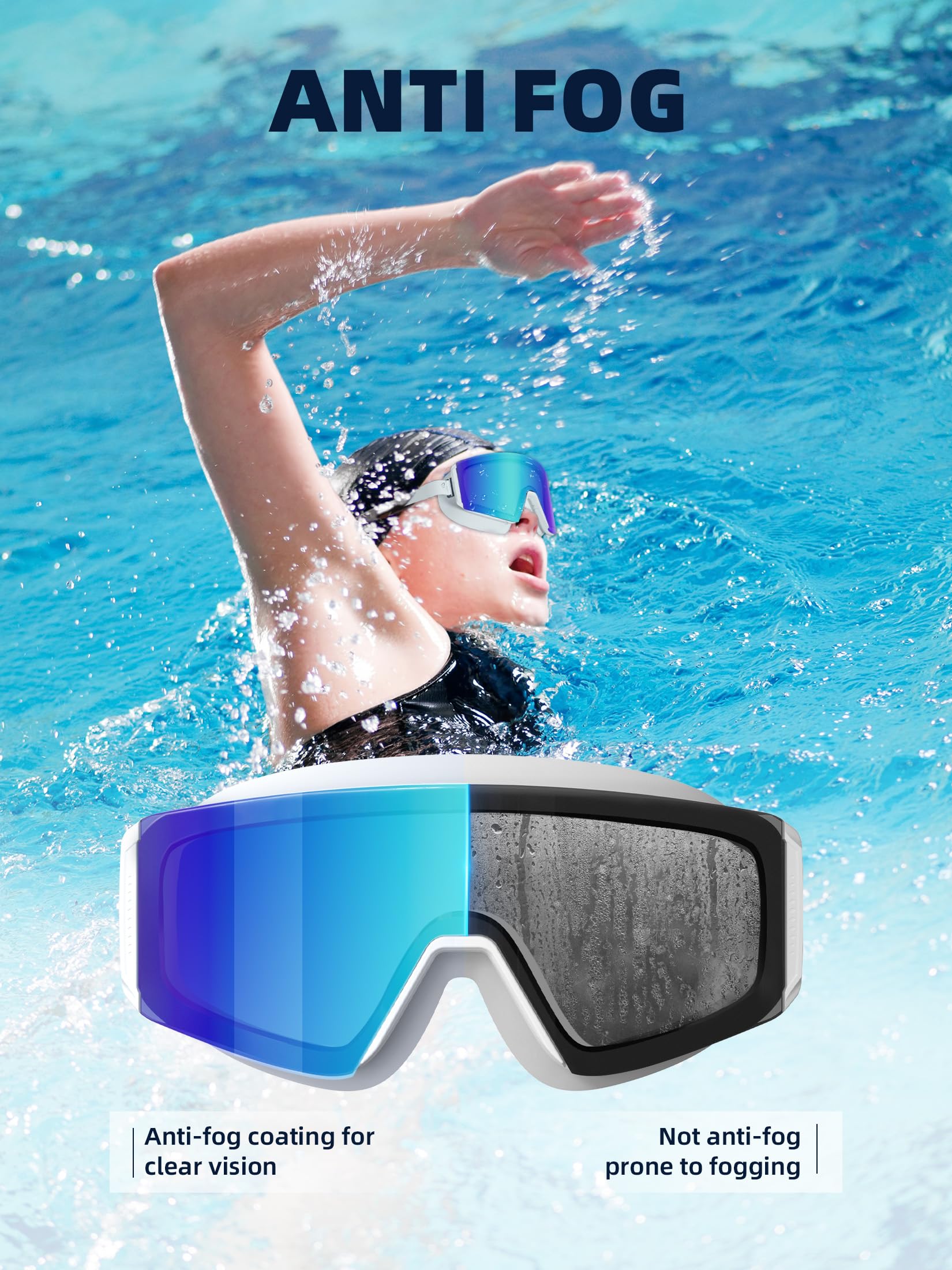 TAMIK Swim Goggles,Wide View Anti Fog&UV Swimming Goggles for Audlt, No Leaking Swim Glasses for Men Women Youth