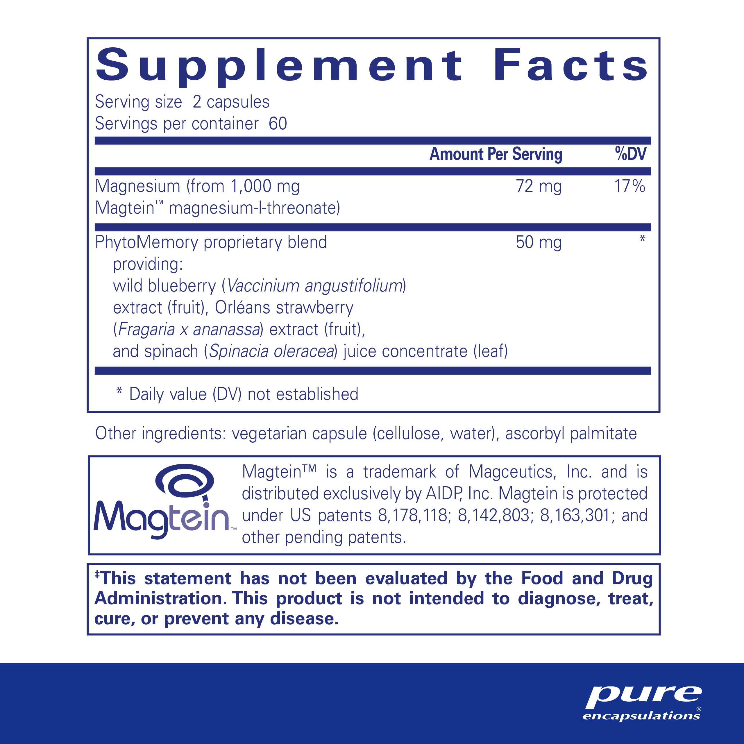 Pure Encapsulations CogniMag 120's - Magnesium-L-Threonate Supplement - Supports Brain Health & Memory* - Includes Magtein & Polyphenol Blend - 120 Capsules