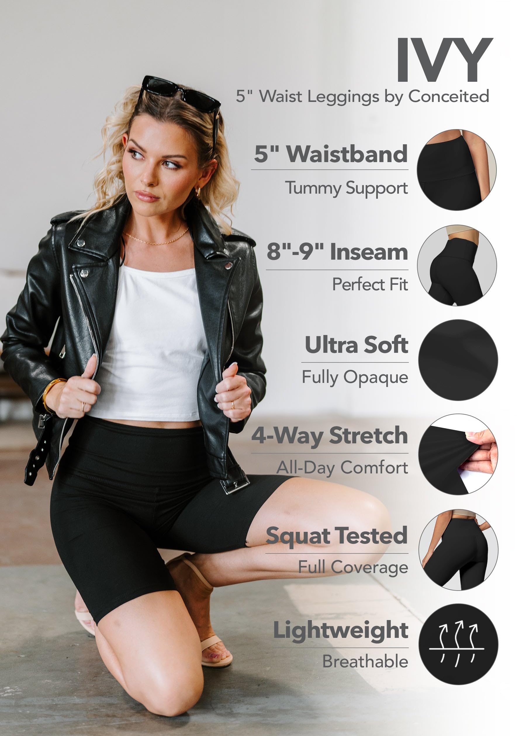 Conceited Biker Shorts Women - Soft - High Waist Tummy Control - Essential - Regular and Plus Size - Black - Small - Medium