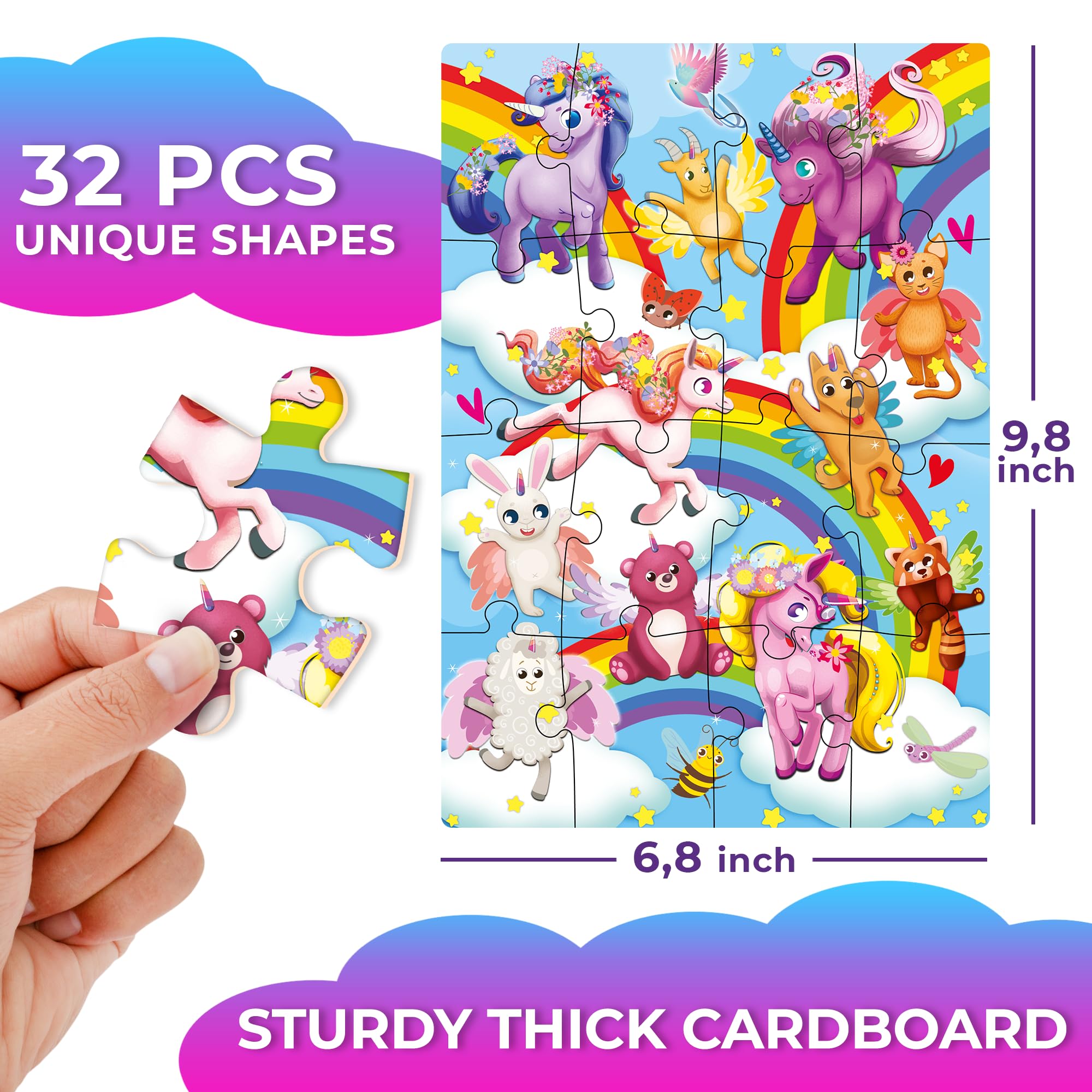 QUOKKA Puzzles for Toddlers 2-4 - MEGASET 4x32 Pcs Jigsaw Toddler Puzzles Ages 3-5 - Unicorn Princess Puzzles Games for Kids Ages 3 4 5 - Educational Children Toys - Preschool Puzzles Gifts for Girls