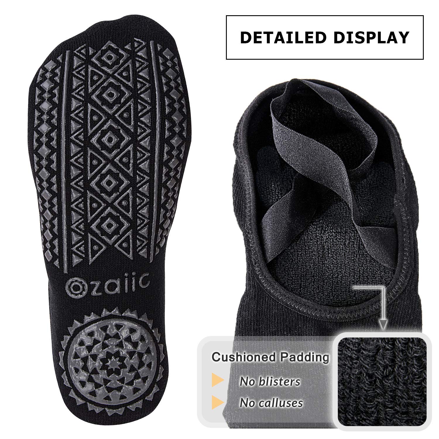 Ozaiic Yoga Socks for Women Non-Slip Grips & Straps, Ideal for Pilates, Pure Barre, Ballet, Dance, Barefoot Workout