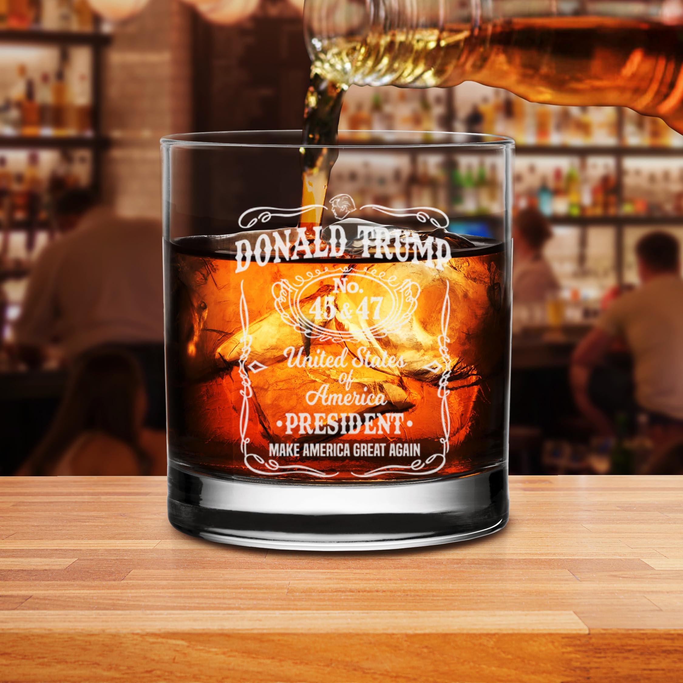 NeeNoNex Donald Trump Laser Engraved Whiskey Glass, Right Wing, Conservative Gift, Trump For Presidency, Poilitical Gift, 45-47