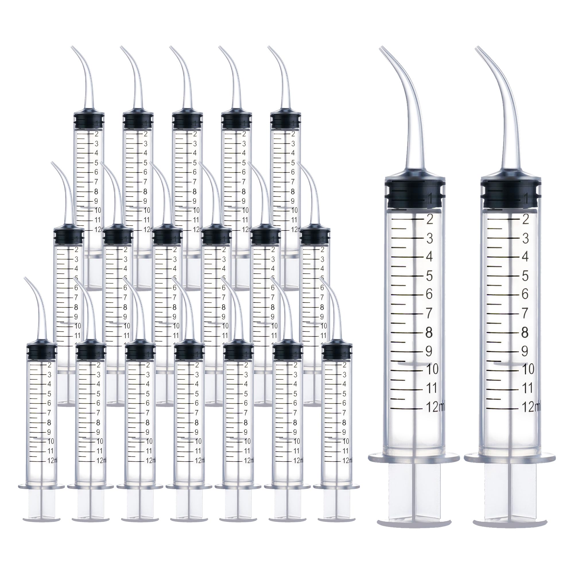 20Pack Wisdom Teeth Syringe, 12ml/cc Dental Syringe with Curved Tip & Measurement, Curved Dental Irrigation Syringe, Disposable Sealed for Dental Care, Oral Tonsil Stone, Feeding, Liquid Injection