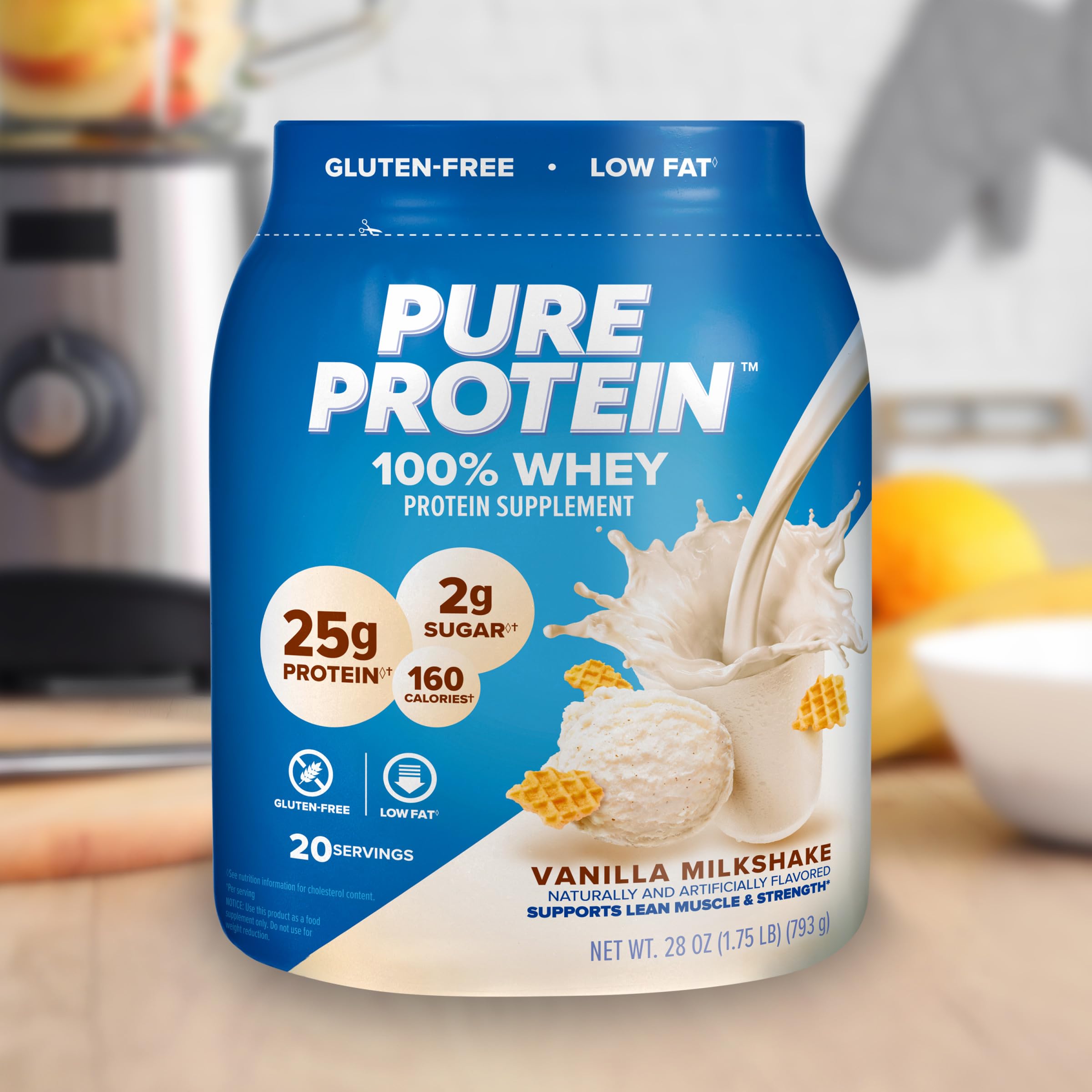 Pure Protein Powder, Whey, High Protein, Low Sugar, Gluten Free, Vanilla Cream, 1 lb