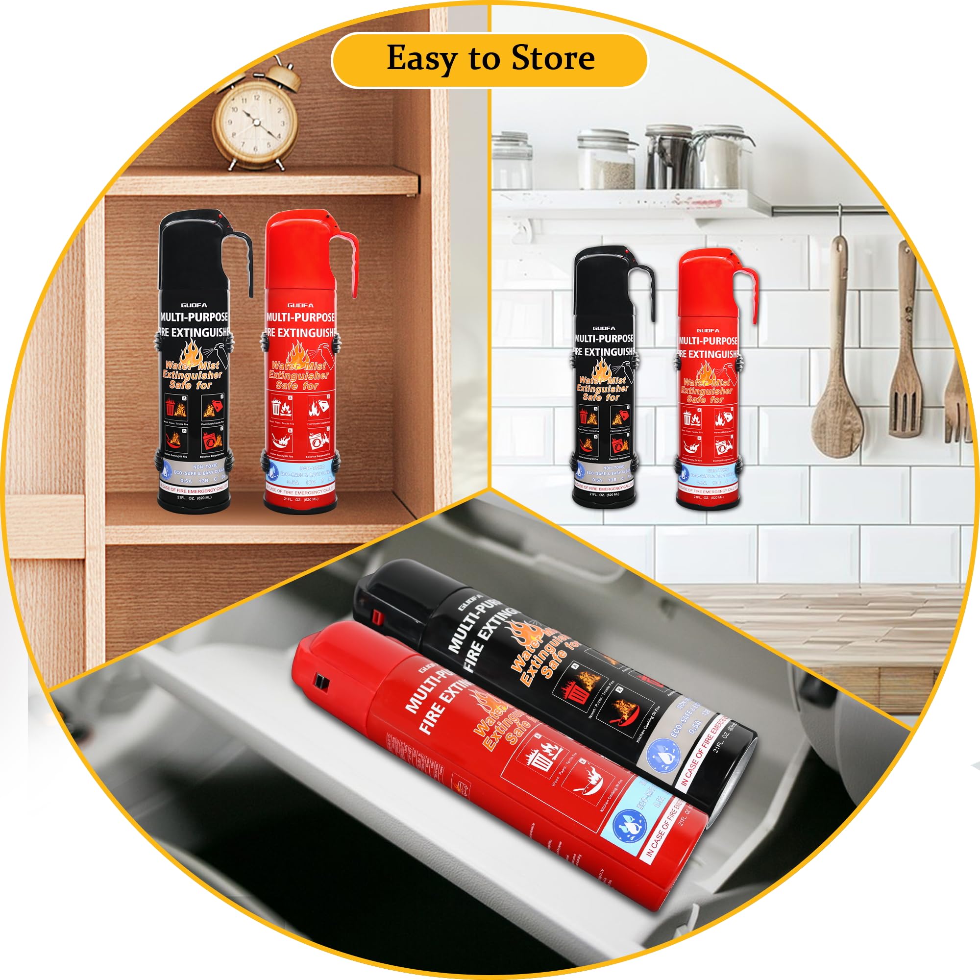 Fire Extinguisher for Home, 6 Pack Vehicle Fire Extinguishers with Mount, Portable Fire Extinguisher Effective on A, B, C, K Fires, Water-Based Extinguisher for Car Boat House Office Kitchen Garage