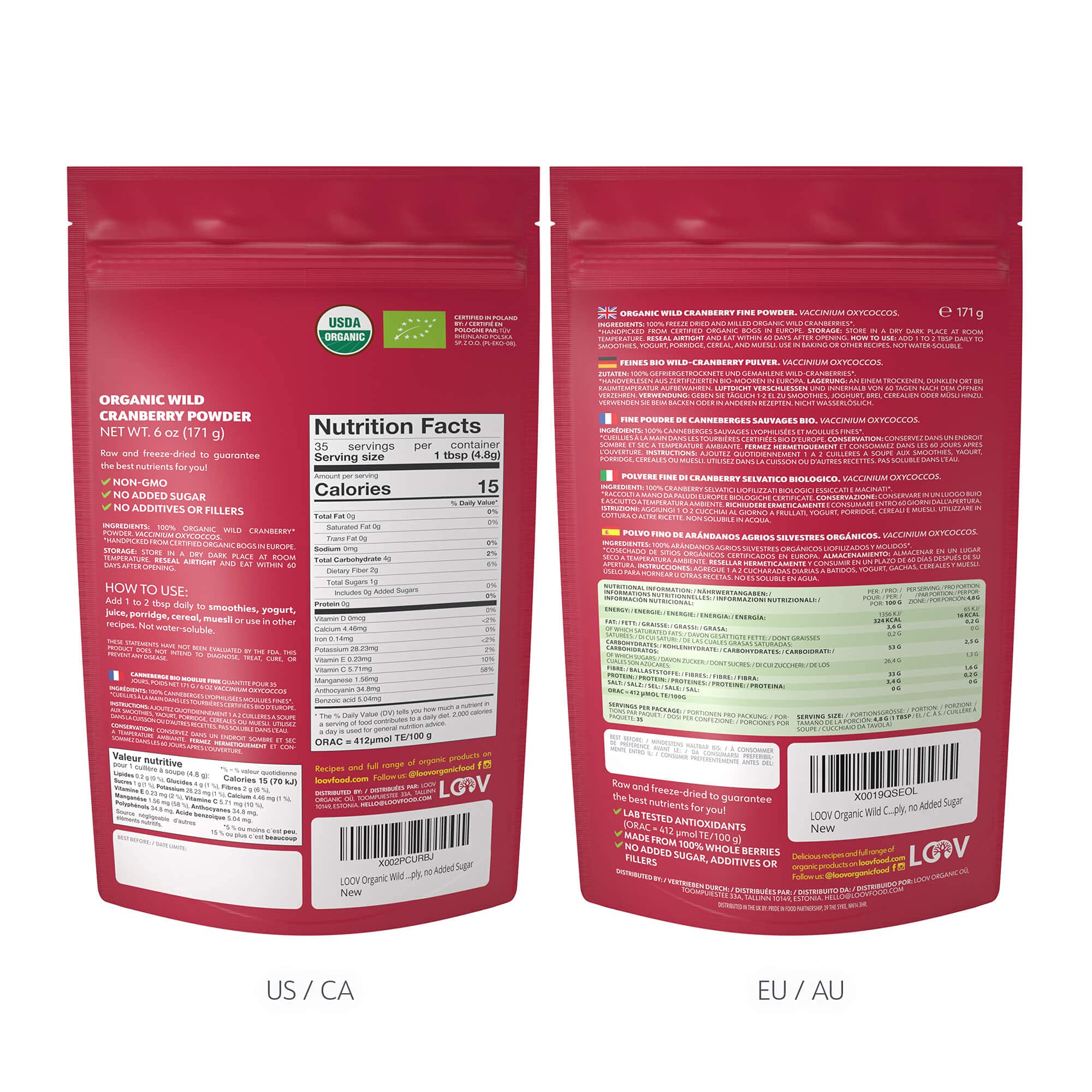 Wild Organic Freeze Dried Cranberry Powder, 6 Oz, 35-Day Supply, from Nordic Forests, No Added Sugar