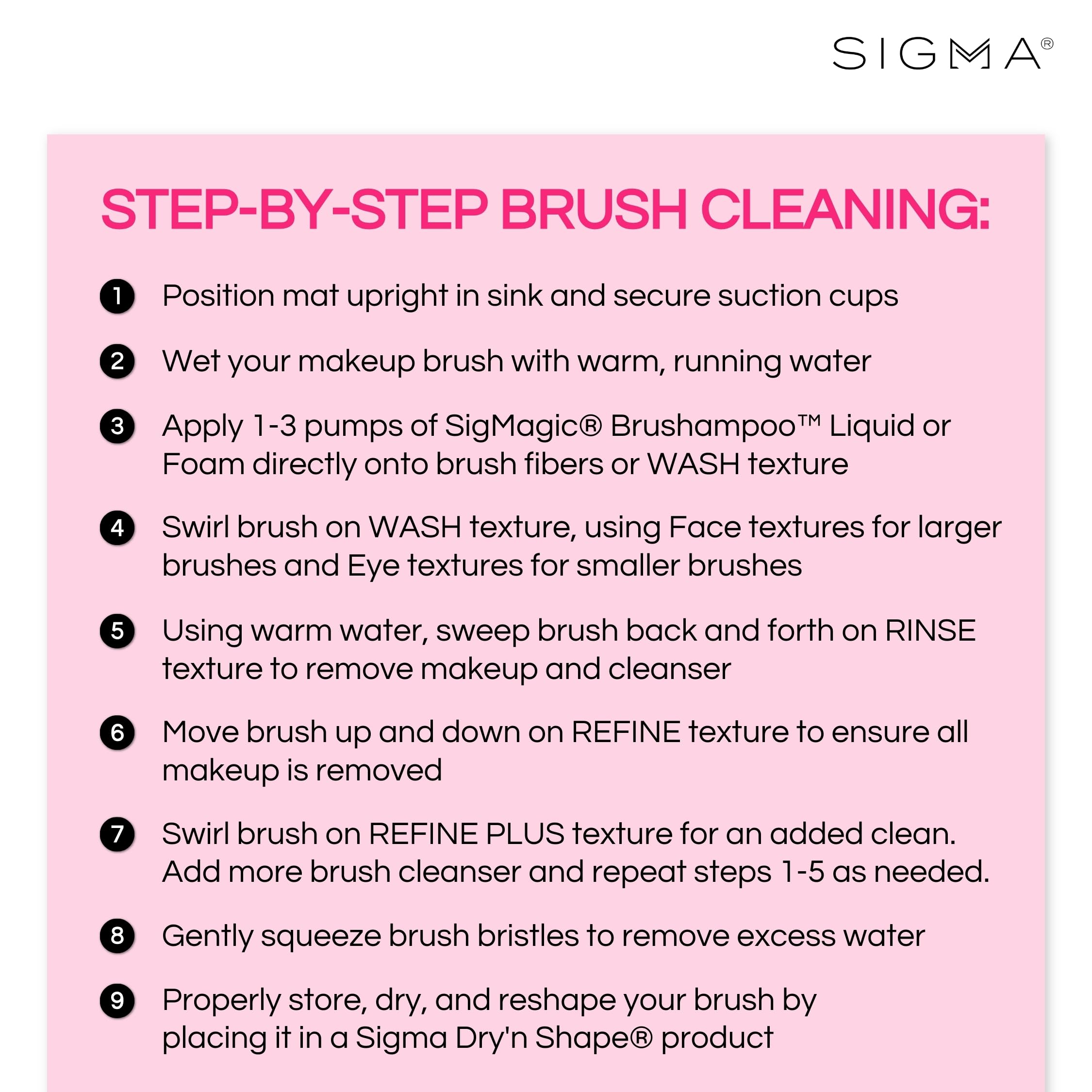 Sigma Beauty Makeup Brush Cleaner Mat – Sigma Spa Express Silicone Makeup Brush Cleaning Mat with Suction Cups for Cleaning Makeup Brushes, Compact Design Fit for Any Travel Makeup Kit (Pink)