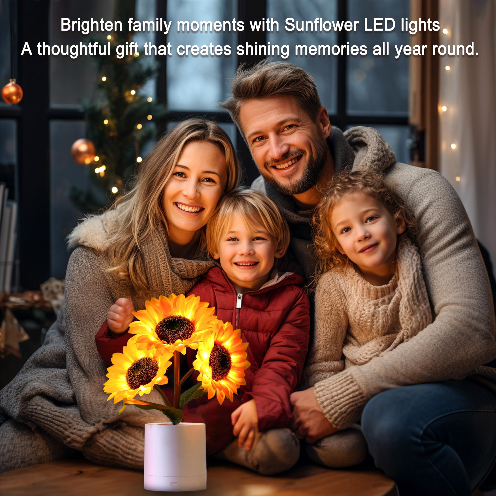 Christmas Sunflower LED Lamp for Women, Ideal for Bedroom Decor, Sunflower Gifts for Mom Daughter Nurse Teacher Aunt Girlfriends Coworker Friend Wife Anniversary Birthday Christmas Valentine's Day