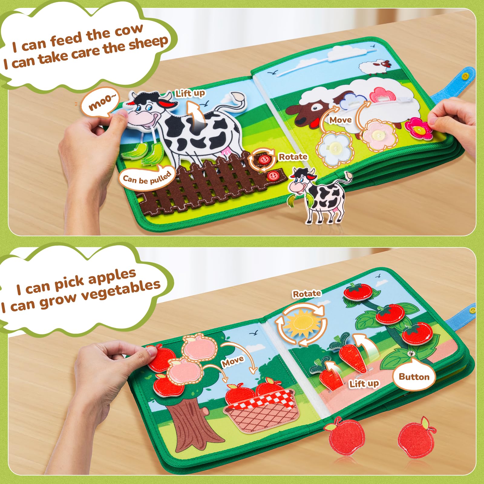 JoyCat Farm Animal Busy Book for Toddlers Montessori Busy Board for 1 2 3 4 Year Old Boy Girl Birthday Gift - Quiet Activity Book with Life Skills, Cognition, Sorting, Matching - Autism Sensory Toy