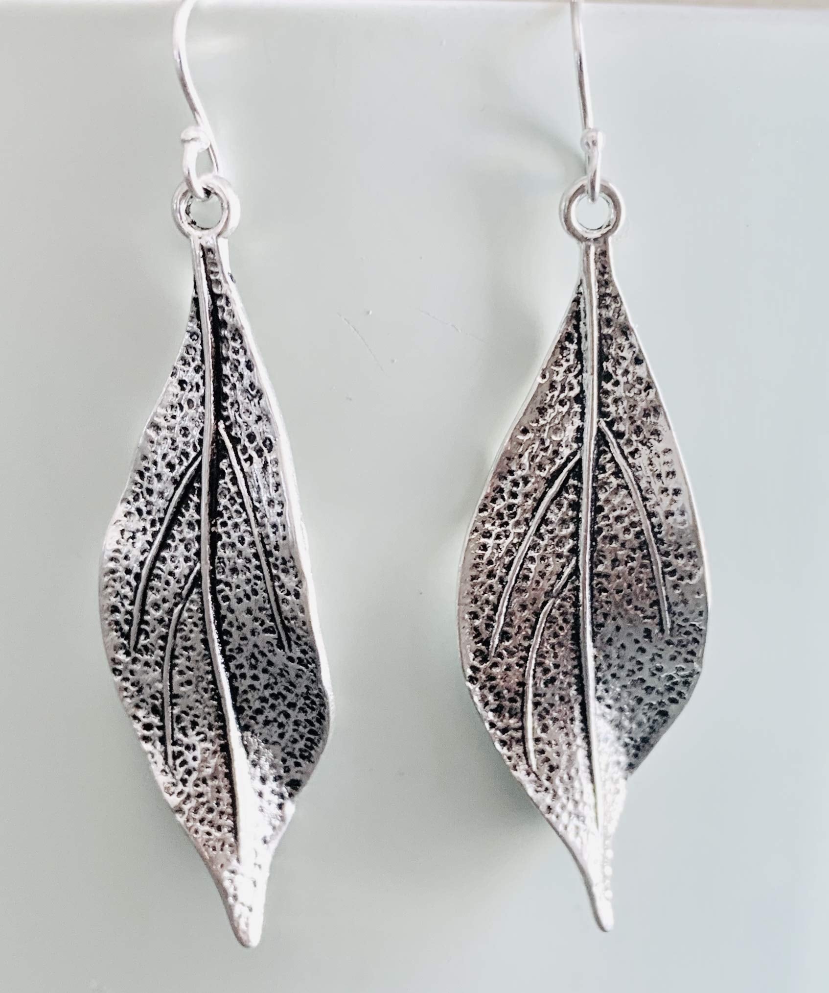 Wavy Leaf on Sterling Silver Dangle Earrings Bohemian Boho