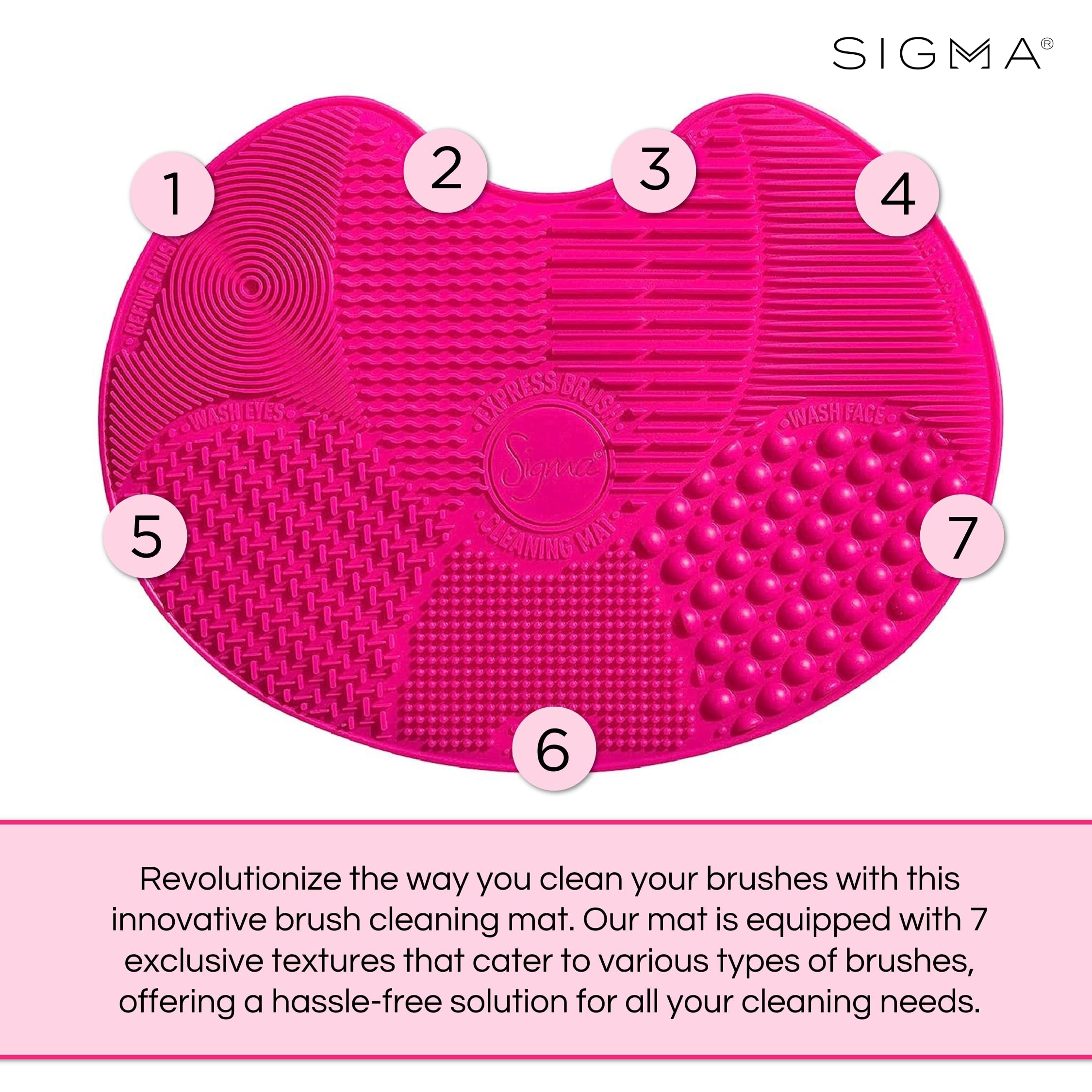 Sigma Beauty Makeup Brush Cleaner Mat – Sigma Spa Express Silicone Makeup Brush Cleaning Mat with Suction Cups for Cleaning Makeup Brushes, Compact Design Fit for Any Travel Makeup Kit (Pink)