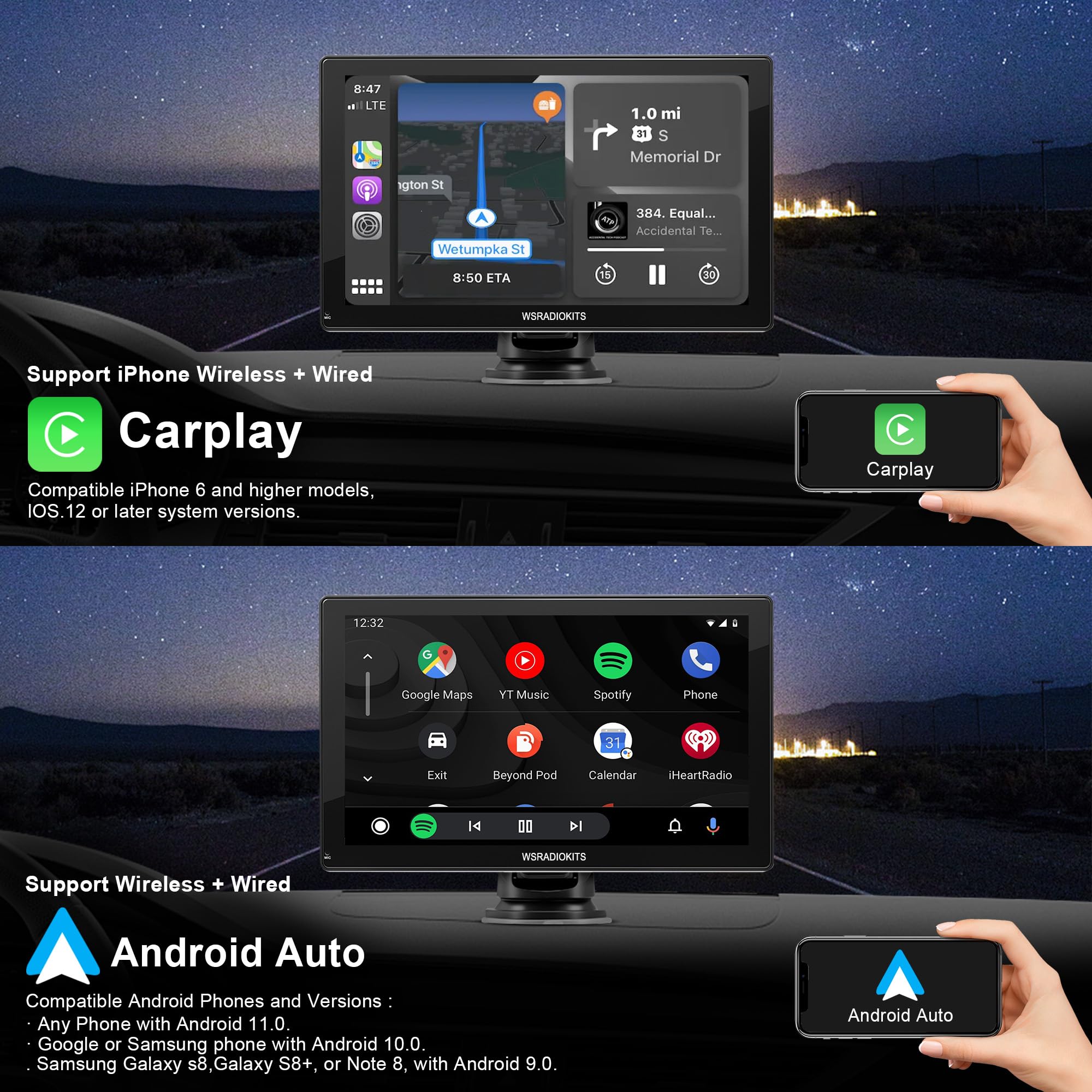 Wireless Carplay Touchscreen with Backup Camera: Portable Carplay & Android Auto Car Stereo, Car Audio Receivers with Mirror Link, GPS Navigation, Car Audio Receivers, Car Stereo, Bluetooth (9 inches)